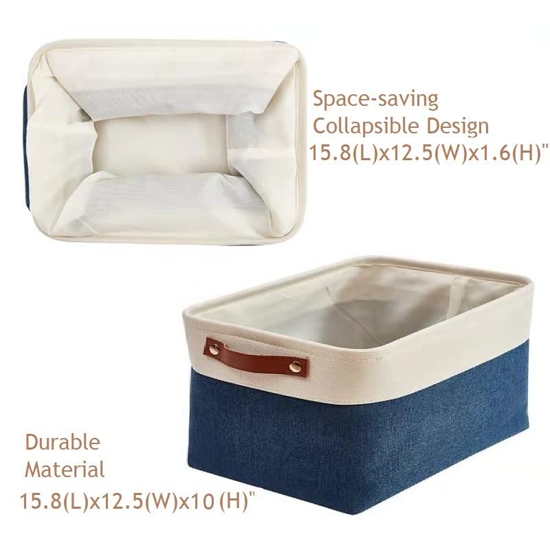DECOMOMO XL Fabric Storage Bins - 3 Pack Navy Blue & White Storage Baskets for Shelves, Closet Organization, Nursery, Toys | Perfect for Home, Office & Kids Room Storage Solutions