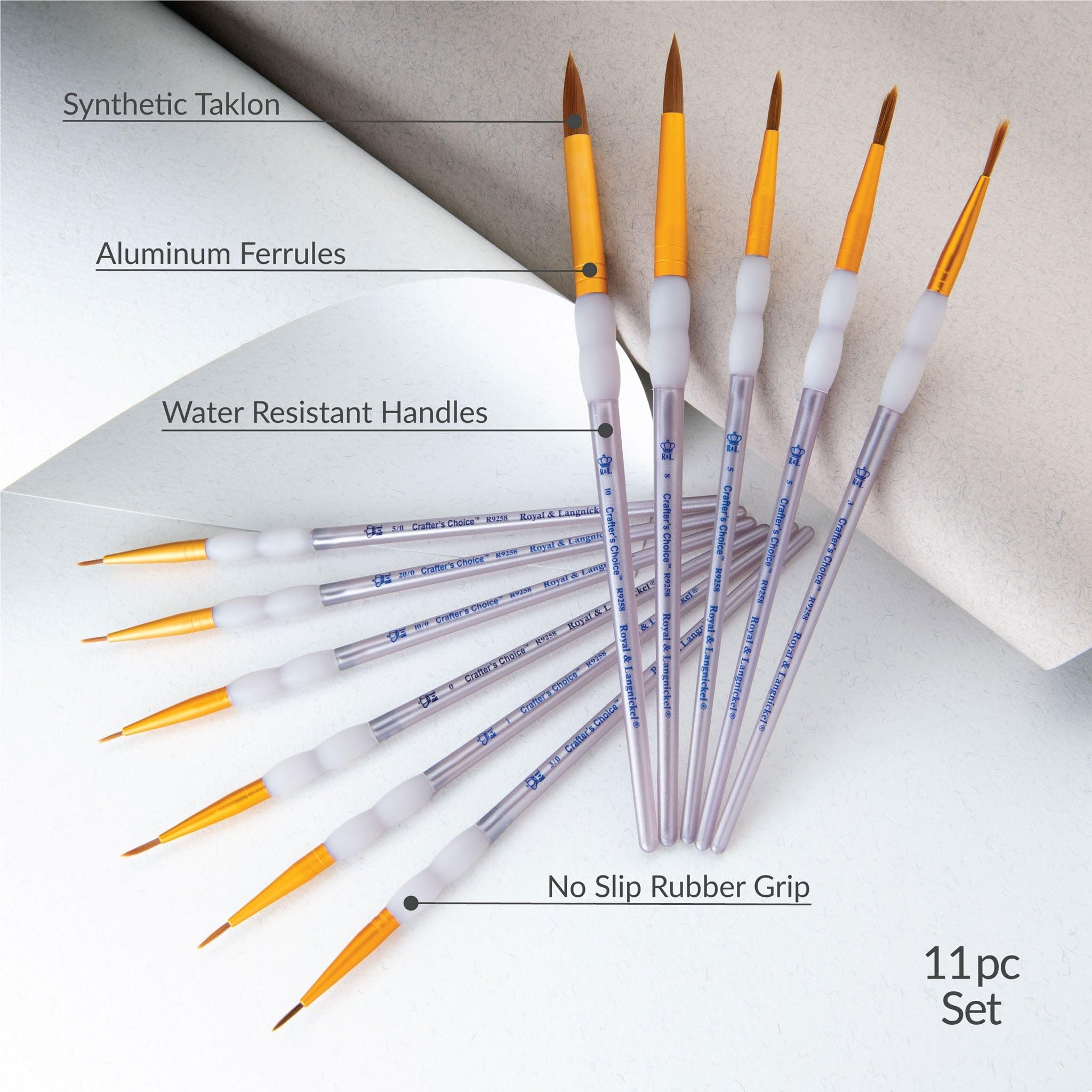 Royal & Langnickel Crafter's Choice 11-Piece Round Taklon Brush Set for Acrylic, Watercolor & Oil Painting - Professional Artist Paintbrushes for Canvas, Paper & Wood Art Projects