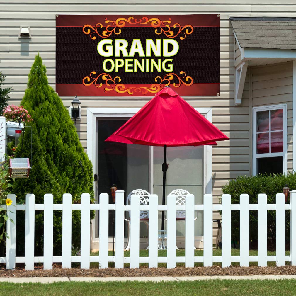 Grand Opening Vinyl Banner - Weatherproof Outdoor Business Sign (60x144 Inches) with 10 Grommets - Durable Industrial Yard Sign for Store Openings, Sales & Events