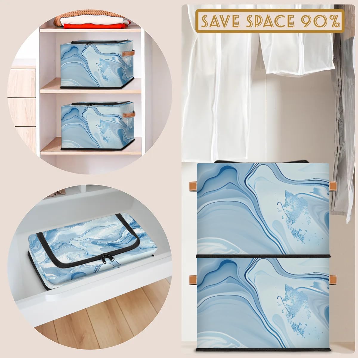 Collapsible Metal Frame Storage Bins with Zipper Lid & Handle - Light Blue Organizing Baskets (2 Pack) - Perfect for Bedroom, Closet, Toy & Clothes Storage - Space Saving Home Organization Solution
