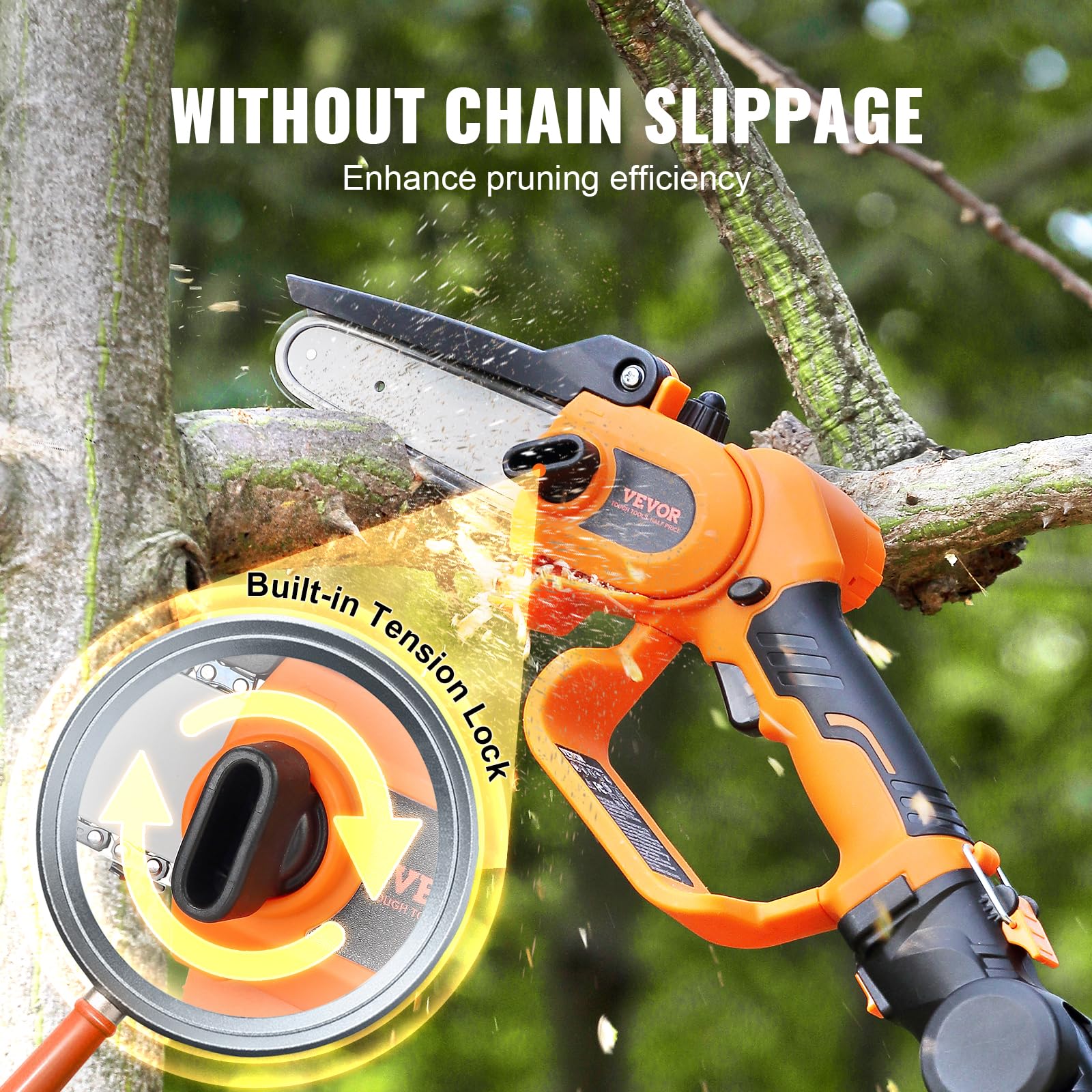 VEVOR 20V 4Ah Cordless Pole Saw & Mini Chainsaw 2-in-1 Combo Kit - 5-inch Chainsaw with 14-Foot Extendable Pole for Tree Trimming, Wood Cutting, and Garden Maintenance (Includes Battery & Blade Cover) - Perfect for Landscaping, Yard Work, and DIY Home Projects