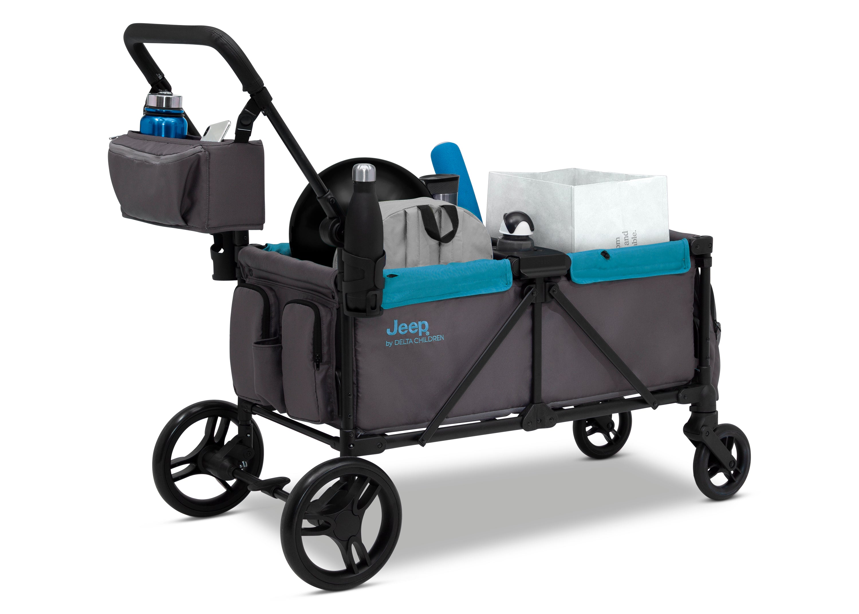 Jeep Sport All-Terrain Stroller Wagon for Kids - Heavy Duty 4 Wheel Push Wagon with Canopy & Storage | Perfect for Beach, Park, Camping & Outdoor Adventures