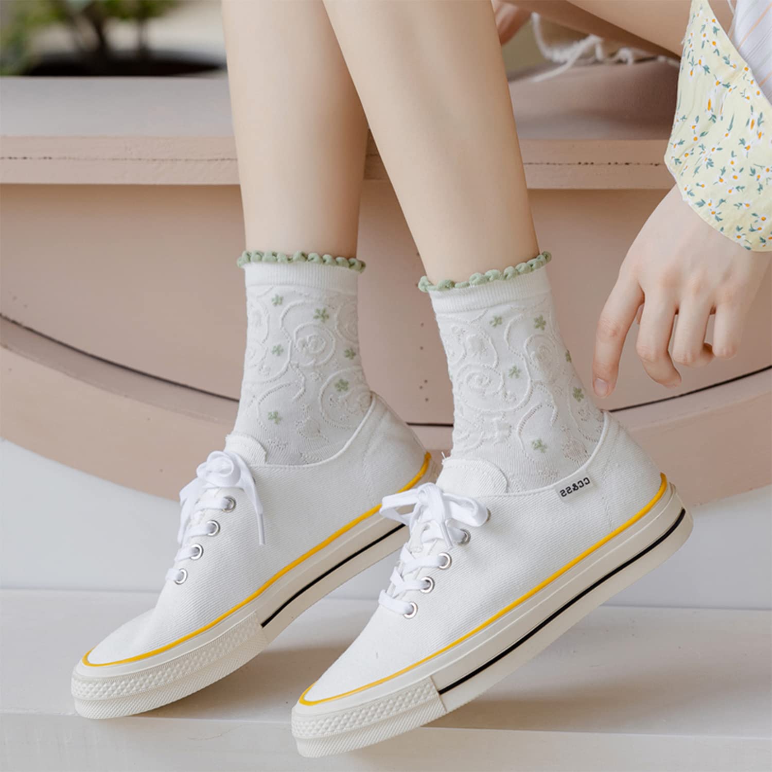 Albagu Women's Crew Socks - 5 Pack Cotton Casual Cute Floral Ankle Socks for Girls | Thin Dress Socks for Work, School & Everyday Wear | Fun Novelty Socks Collection