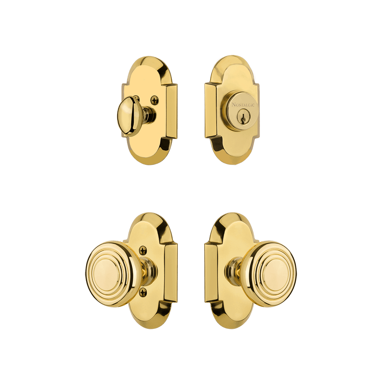 Vintage Cottage Entry Door Set with Decorative Knob in Polished Brass - Perfect for Farmhouse, Rustic, and Traditional Home Exteriors