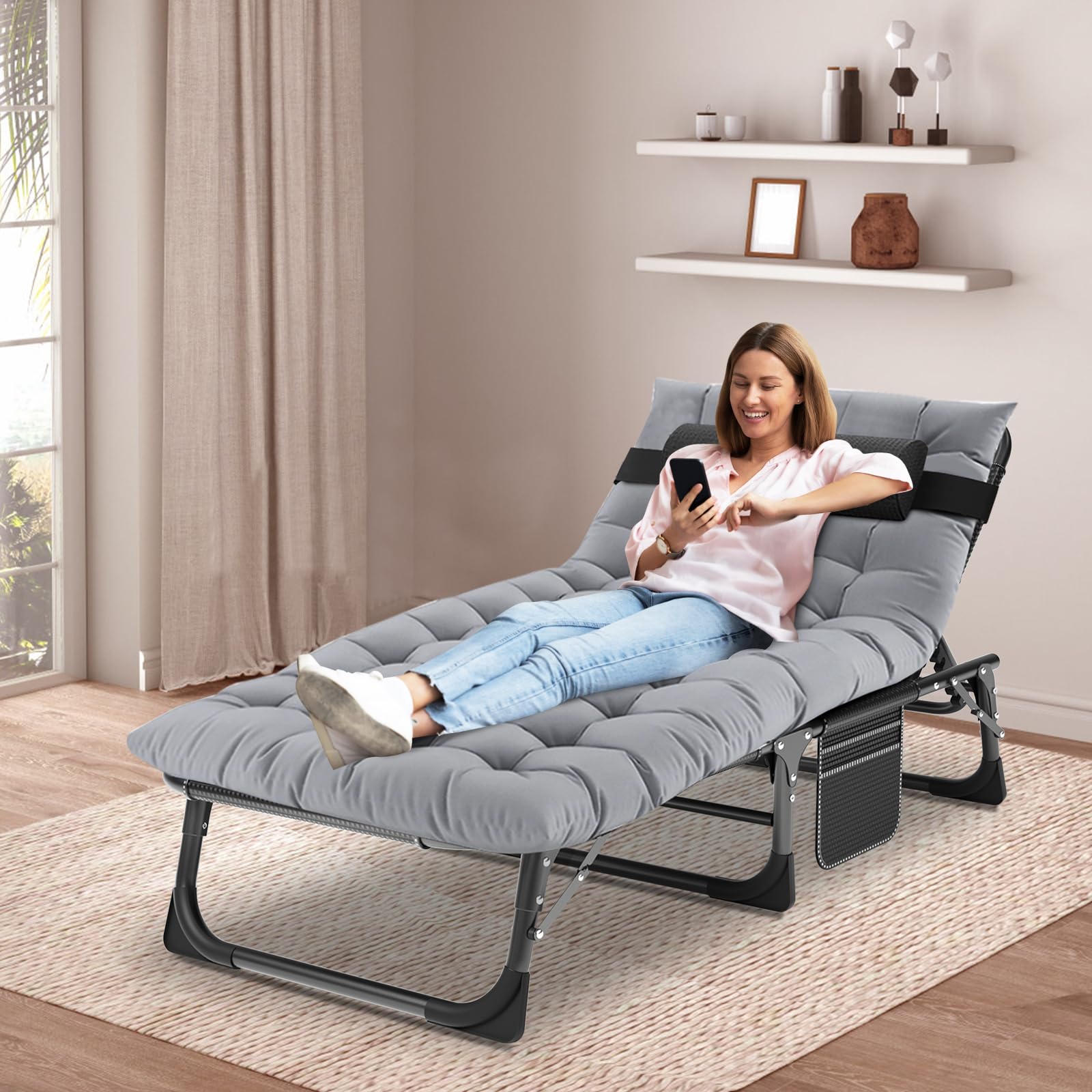 5-Position Reclining Folding Chaise Lounge Chair - Portable Outdoor Patio Sunbed for Adults - Perfect for Poolside, Beach, Camping, Backyard & Sunbathing - Lightweight & Durable for Travel & Relaxation