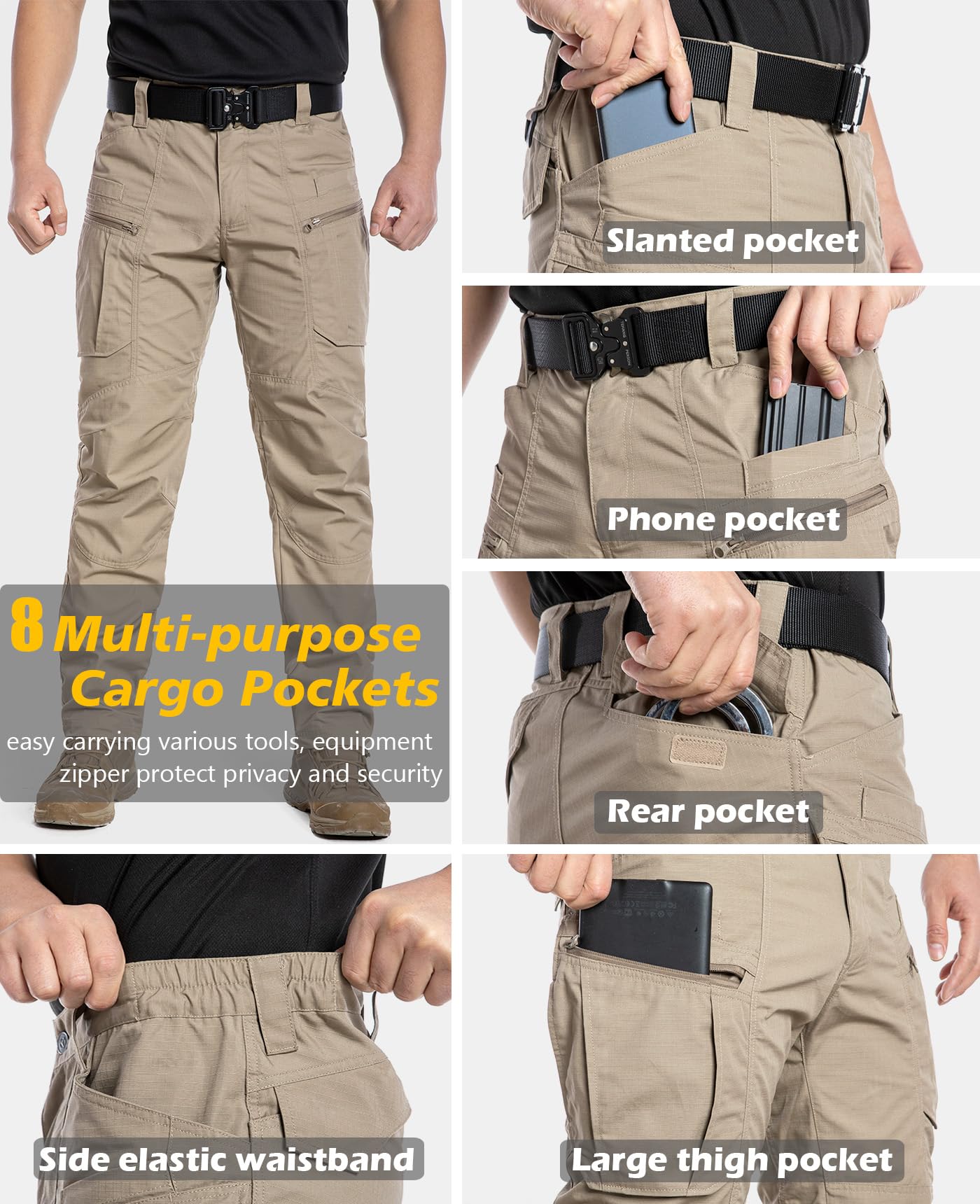 CARWORNIC Men's Lightweight Tactical Pants - Ripstop Military Cargo Pants with Water Resistant Fabric for Outdoor Hiking, Camping & Work | Durable & Comfortable Tactical Wear for Active Lifestyles