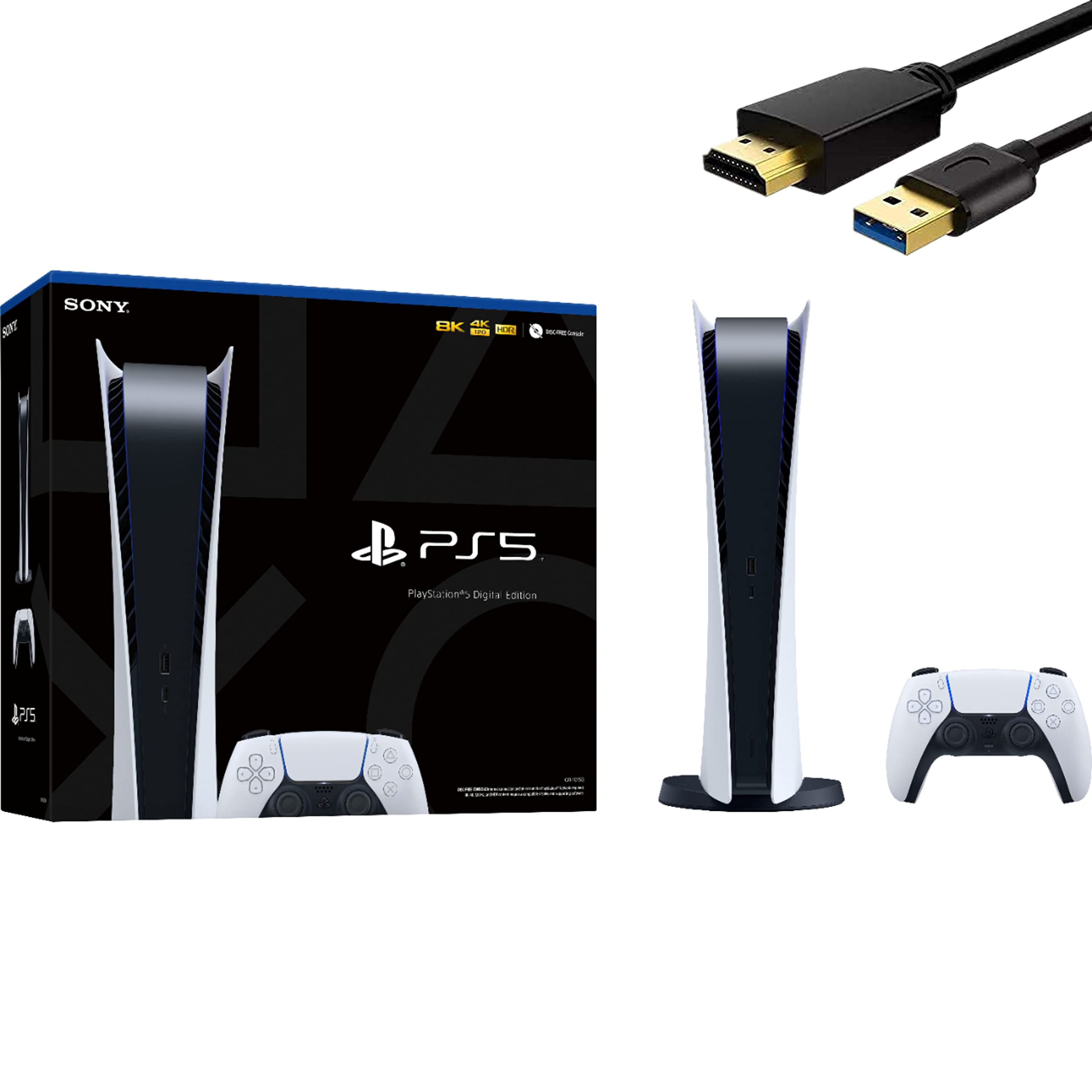 Sony PlayStation 5 Digital Edition 825GB Gaming Console with Wireless Controller - 8-Core AMD Ryzen Zen 2 CPU, 16GB GDDR6, 8K Output, 120FPS - Perfect for 4K Gaming, Streaming & Next-Gen Entertainment