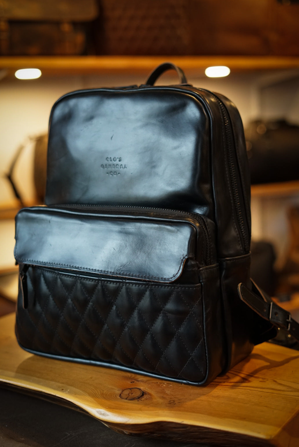 Premium Commuter Backpack for Men & Women - Durable Diamond Stitch Design with Horween Black Leather - Perfect for Work, Travel & Daily Use