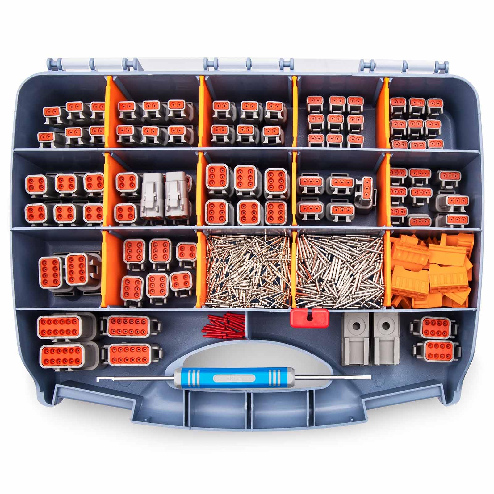 JRready ST6332 Deutsch DTM Connector Kit - 2/3/4/6/8/12 Pin Gray Waterproof Automotive Electrical Connectors (Size 20, 16-22AWG) with Removal Tool & Seal Plugs - 542PCS for Truck, Trailer, Off-Road & Marine Wiring Applications