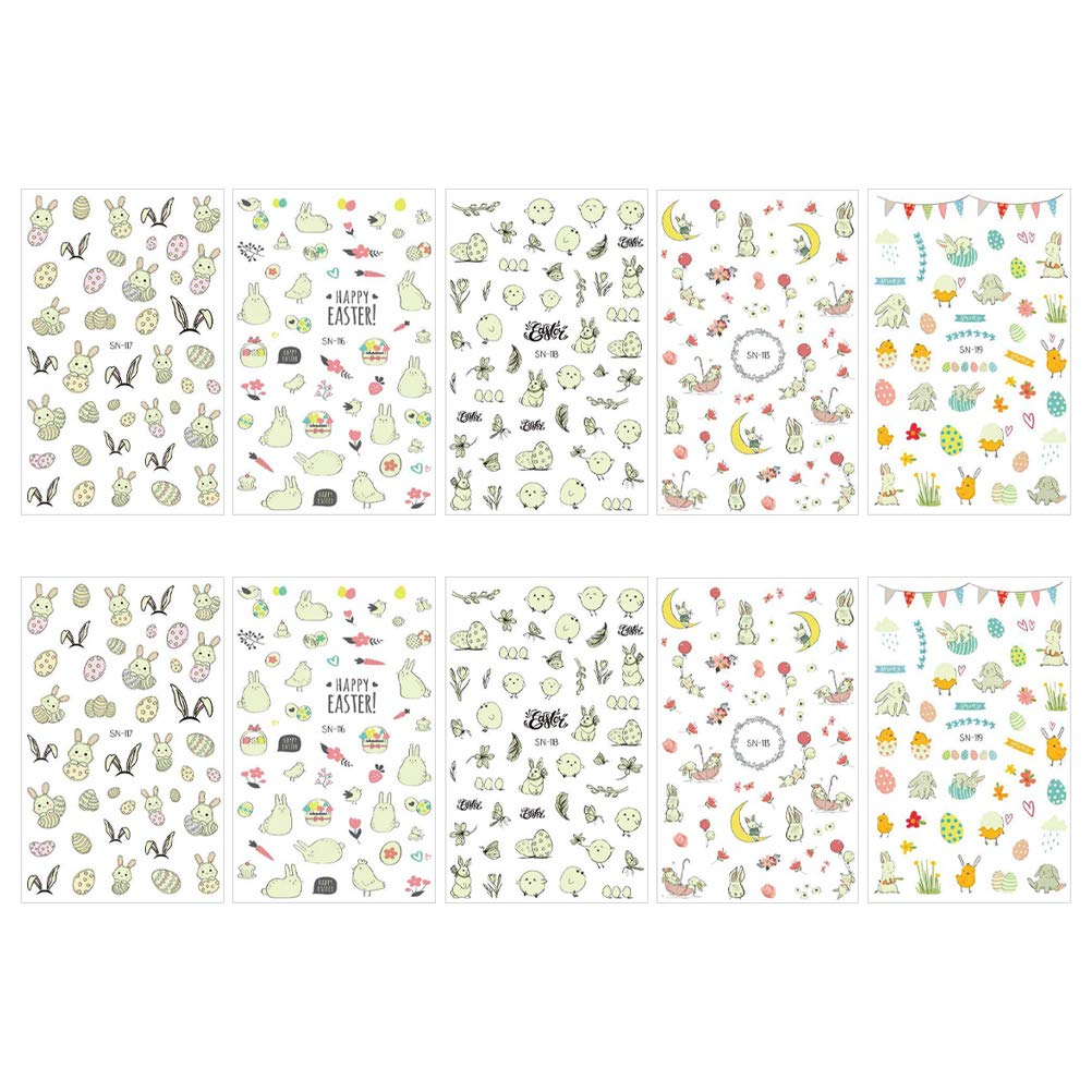 INOOMP 10 Sheets Easter Nail Stickers for Kids - Glow in The Dark Nail Art Decals - Fun Party Nail Decorations for Easter Egg Hunt & Spring Festival