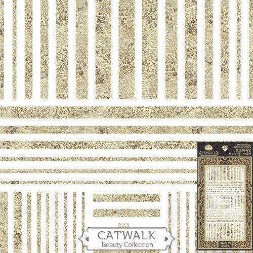 Catwalk Premium Peel-N-Stick Holographic Nail Stickers - Gold Metallic Stripes Design | Easy DIY Nail Art | Perfect for Parties, Weddings & Special Occasions