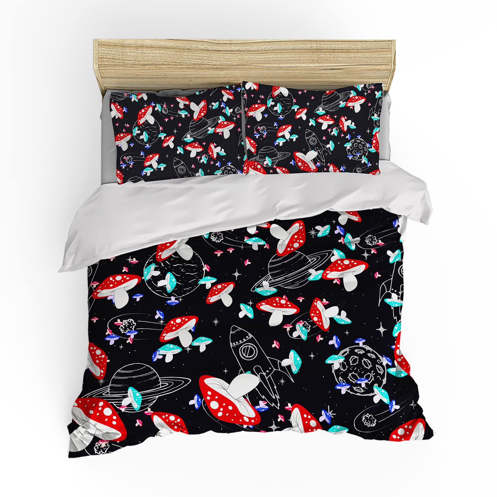 **Kids Mushroom Print Duvet Cover Set - Twin Size Soft Breathable Bedding with 1 Duvet Cover & 1 Pillowcase - Space Themed Room Decor for Girls, Boys & Teens - Perfect for Bedrooms, Sleepovers & Cozy Nights**