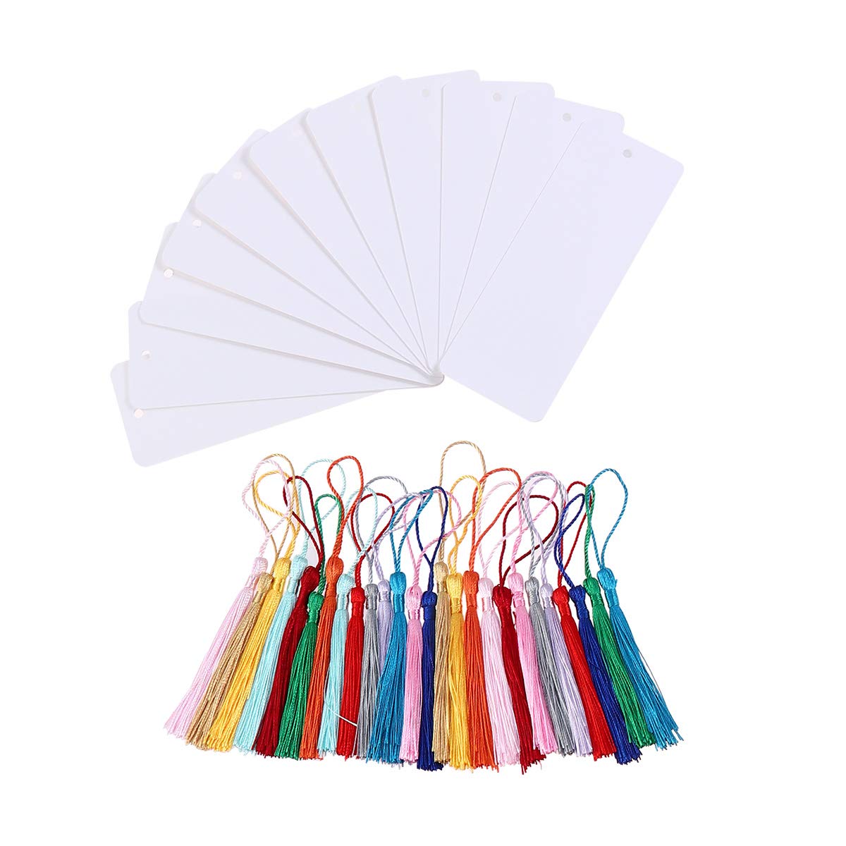 STOBOK 24 Pack Blank White Cardstock Bookmarks with Tassels - DIY Scrapbooking Supplies for Book Lovers, Bible Journaling, Gift Tags & School Projects
