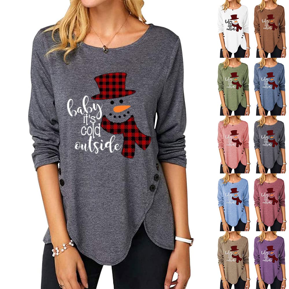 Coloody Women's Long Sleeve Tunic Tops - Casual Crewneck Pullover Shirt with Side Buttons & Asymmetrical Hem - Perfect for Fall Outfits, Office Wear and Weekend Casual Style