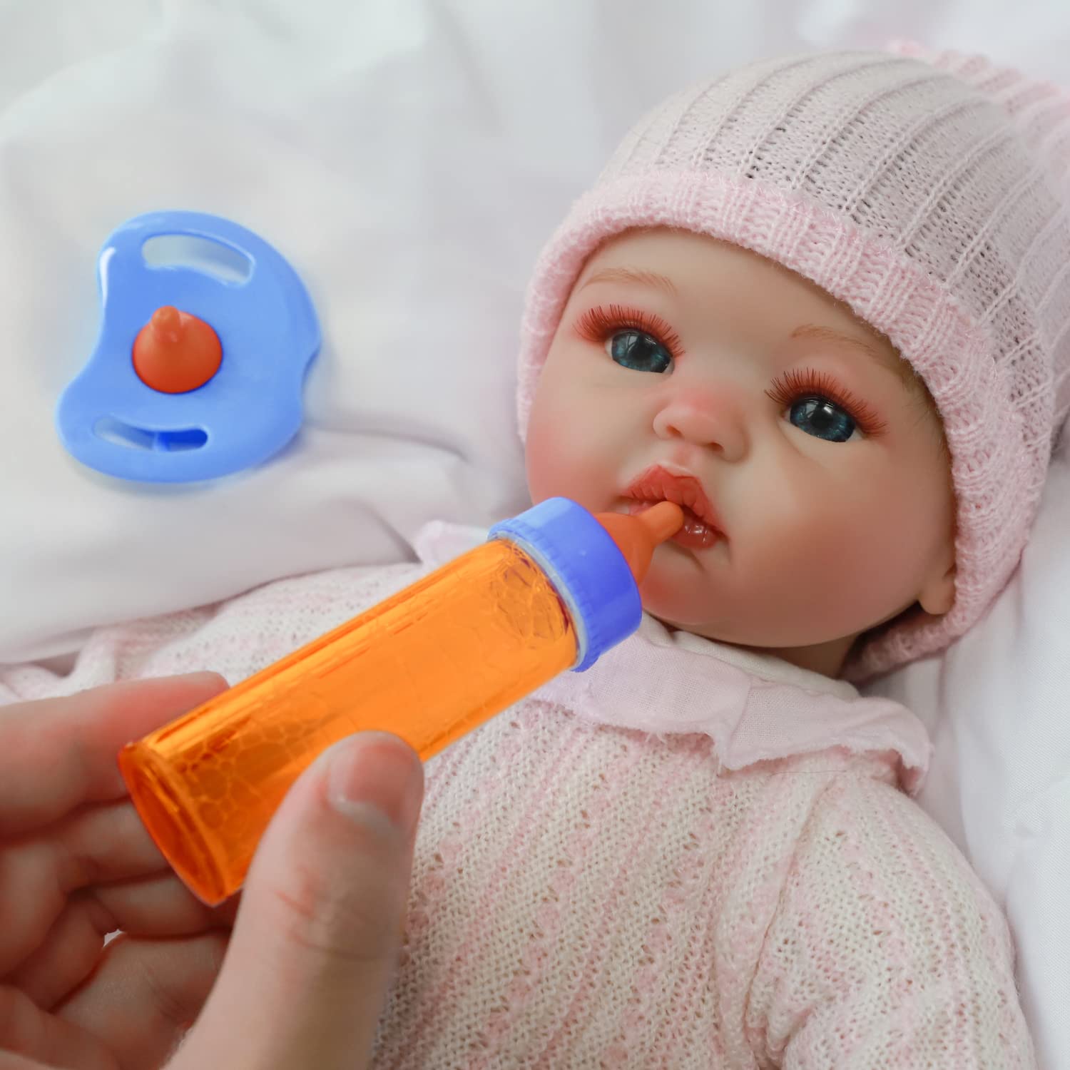SCOM 3 Pack Baby Doll Accessories Set with Bottle & Pacifier - for Girls & Boys (Blue) - Perfect for Pretend Play