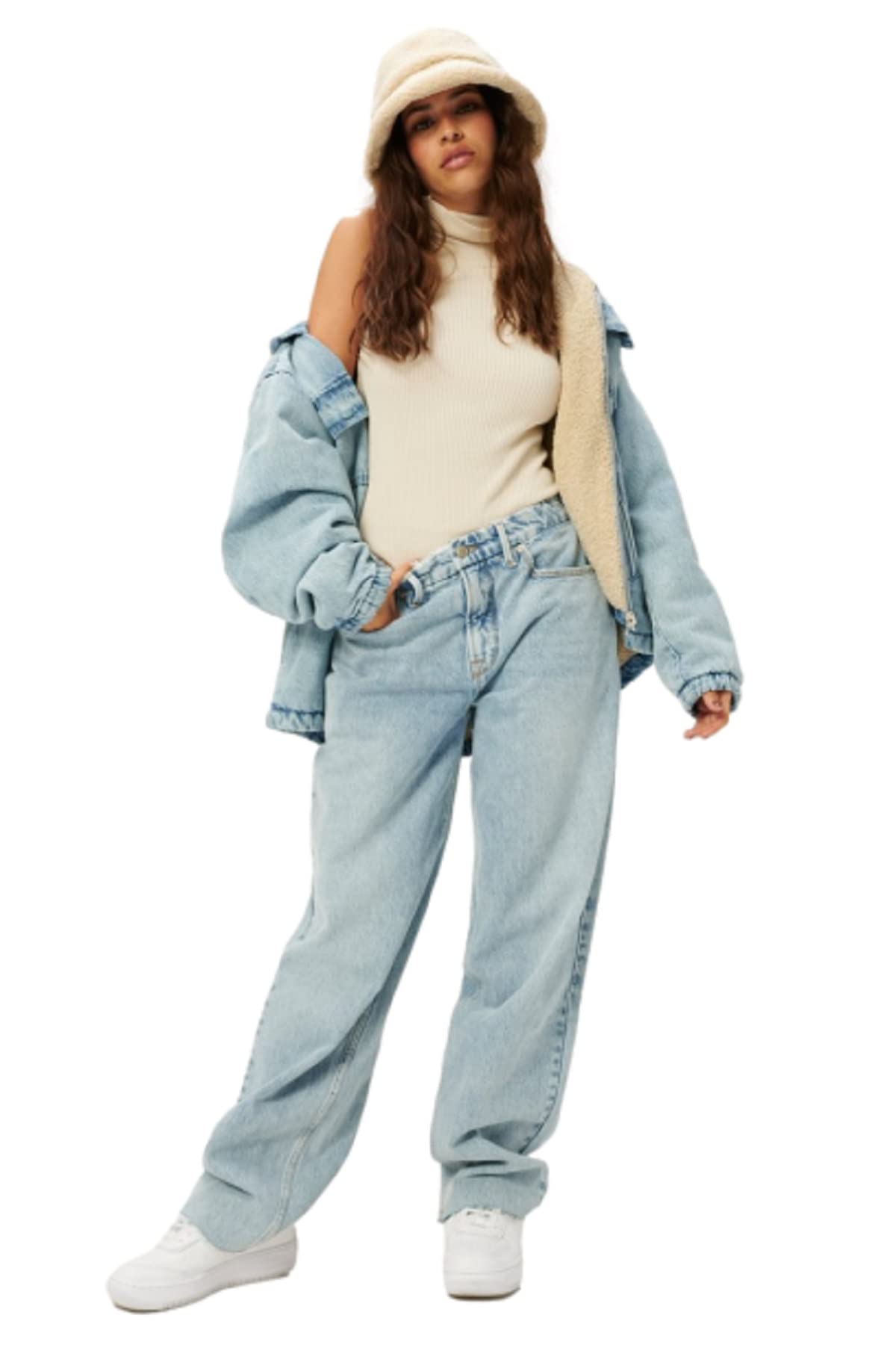 Good American Good 90's Loose Fit High Waist Blue Denim Jeans for Women - Vintage Retro Style Comfortable Casual Pants for Everyday Wear, Street Fashion and Weekend Outfits
