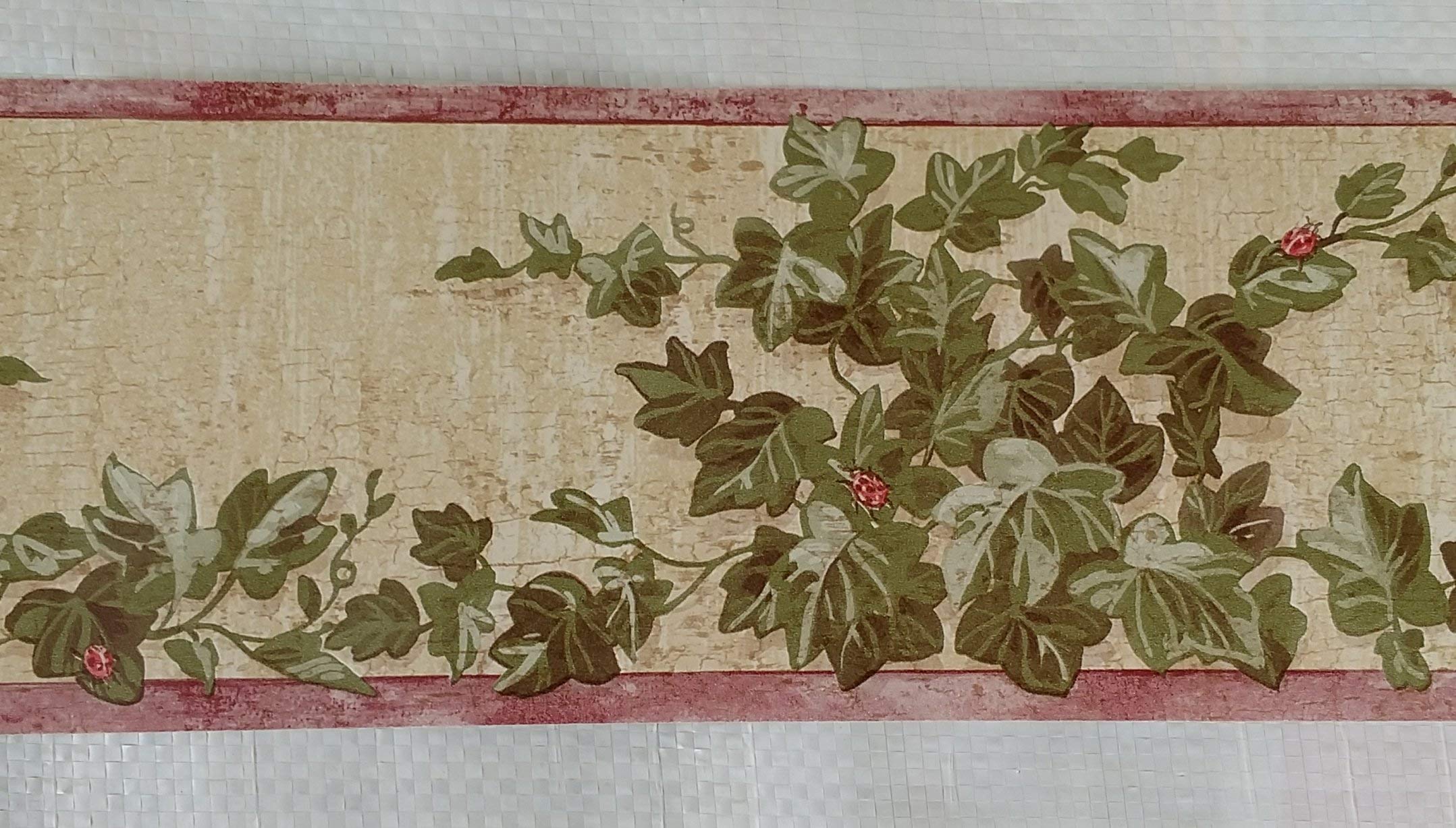 Country Vines Lady Bugs Ivy Kitchen Wallpaper Border - Red Floral Peel and Stick Wallpaper for Farmhouse, Cottage Decor - Perfect for Kitchens, Bathrooms, and Nursery Accent Walls