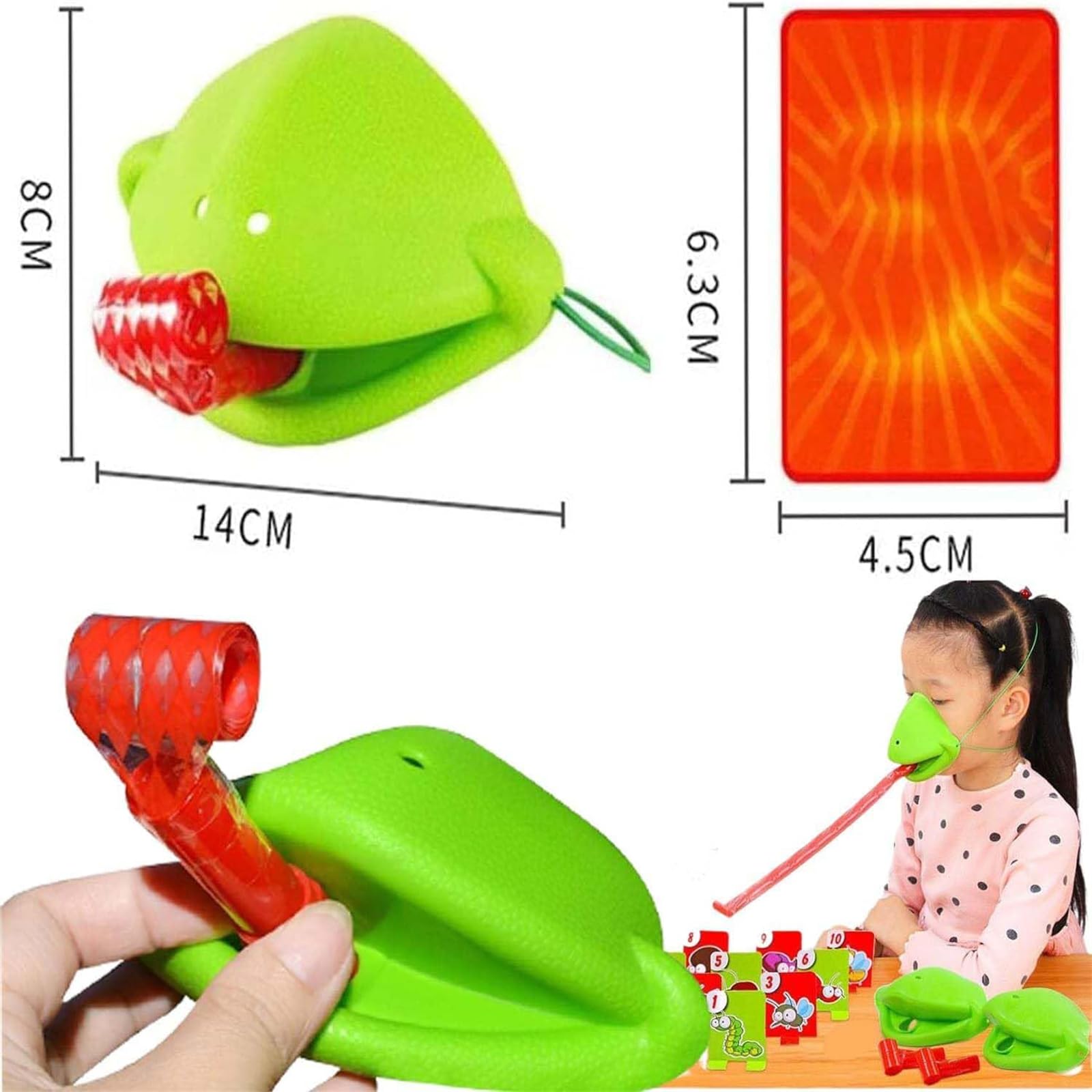 Frog Mask with Blow Tongue - Fun Frog Tongue Game for Kids & Adults - Lizard Tongue Party Game with Insect Cards - Interactive Blowing Air Face Mask for Halloween, Birthday Parties & Family Game Nights
