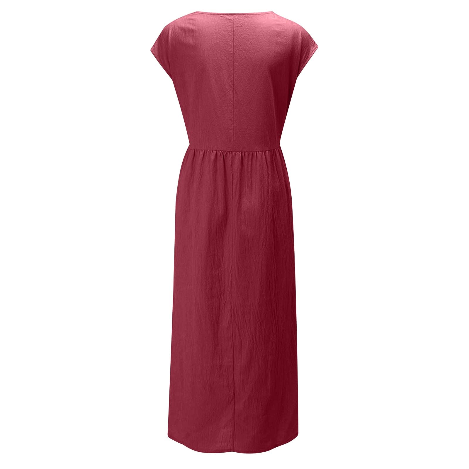 NaRHbrg Women's Long Sleeve Summer Dress - Cotton Linen Casual Maxi Dress with Pockets | Cap Sleeve Solid Kaftan T-Shirt Dress for Beach, Vacation & Everyday Wear
