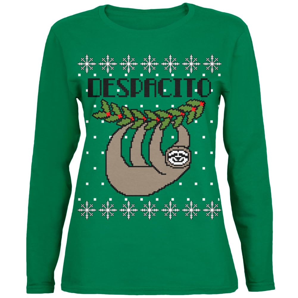 Funny Sloth Ugly Christmas Sweater for Women - Long Sleeve Holiday T-Shirt with 'Despacito Means Slow' Print | Perfect for Xmas Parties & Festive Family Gatherings