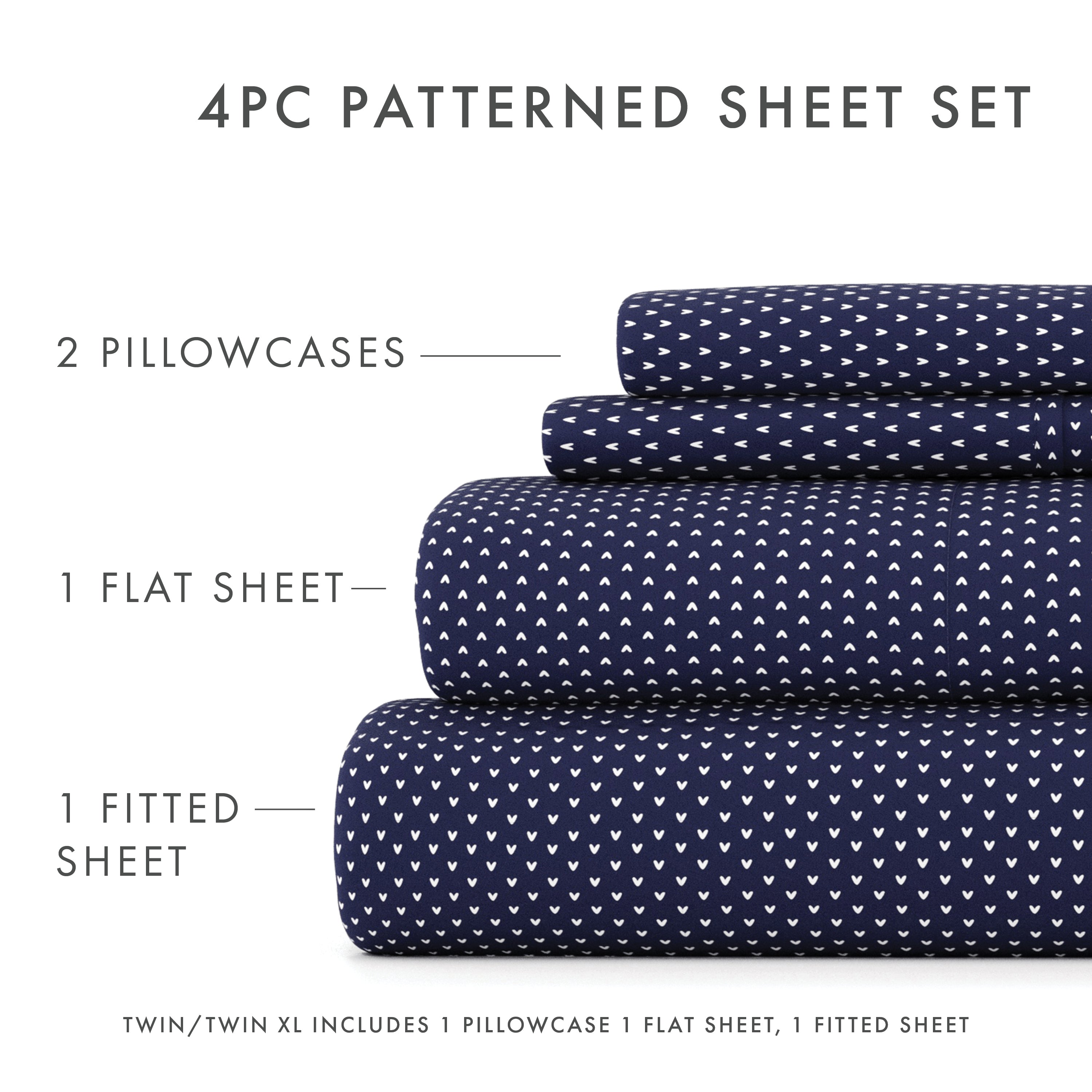 Heart Pattern 4-Piece Bed Sheet Set - Soft Cotton Queen Size Bedding - Perfect for Valentine's Day Gifts & Romantic Bedroom Decor