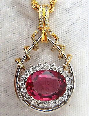 12.62CT GIA Certified Natural Rubellite Pink Tourmaline Diamond Pendant in 18K Gold - Rare Gemstone Jewelry for Women, Perfect for Weddings, Anniversaries & Special Occasions