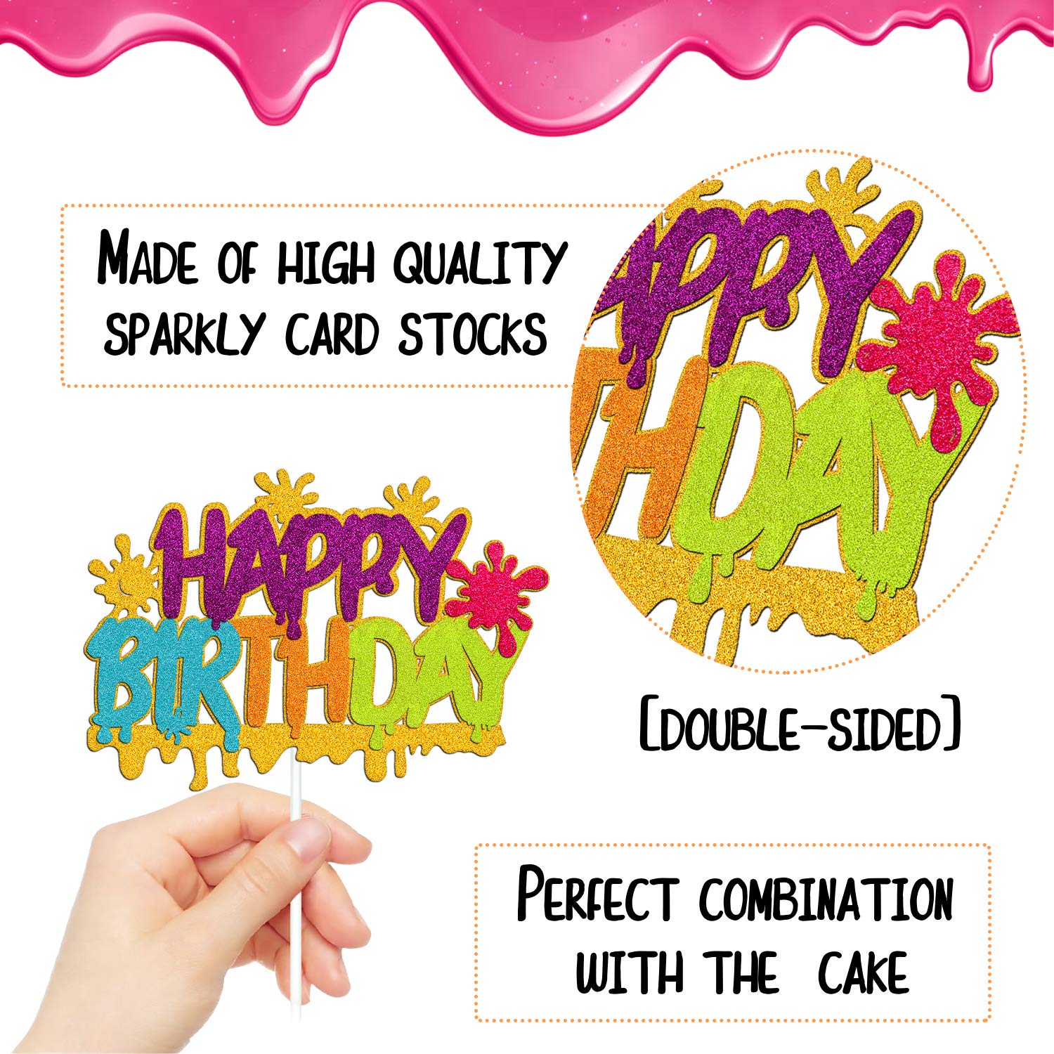 Painting Cake Topper - Double Sided Gold Glitter Painter Art Birthday Cupcake Decoration for Girls & Boys | Perfect for Birthday Parties, Baby Showers & Art Themed Celebrations