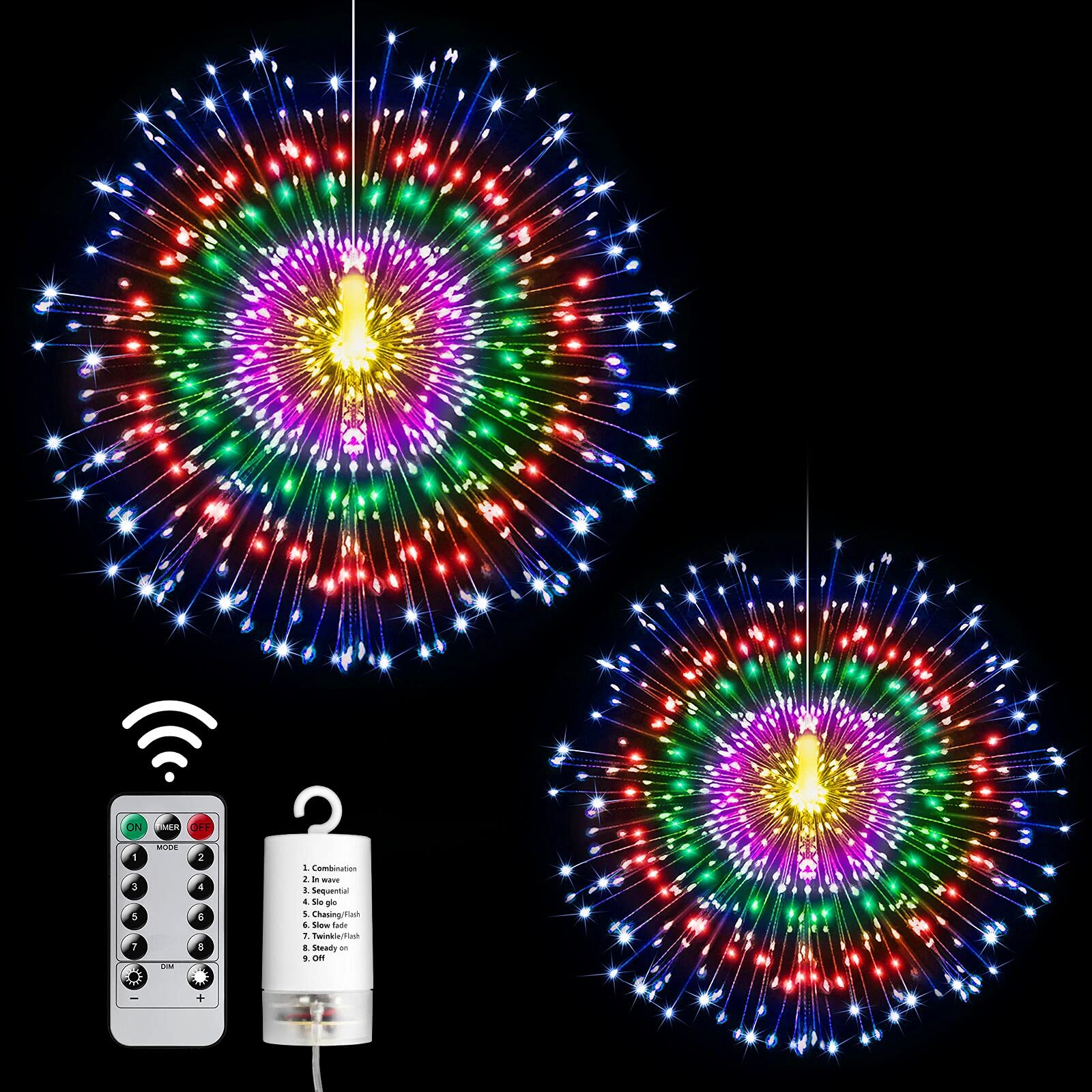 2 Pack Starburst String Lights - 225 LED 8 Modes Dimmable Christmas Lights with Remote Control, Waterproof Copper Wire Decorative Hanging Lights for Party, Patio, Garden, Wedding & Holiday Decorations (Multicolor) - Perfect for Indoor and Outdoor Festive Lighting