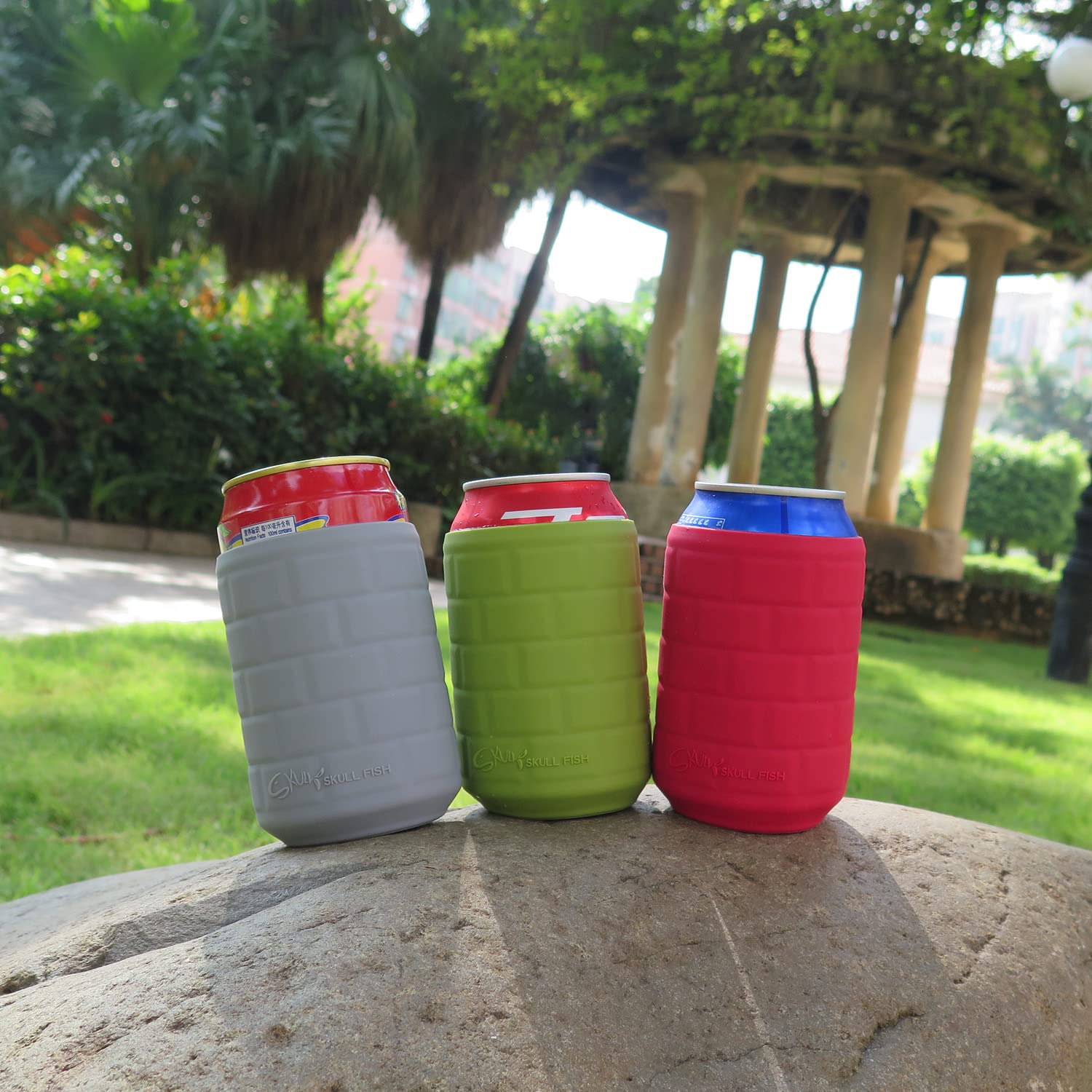 2 Pack Soft Silicone Sleeves for 12oz Soda/Beer Cans - Insulating Can Coolers & Holders (Rose & Grass) - Keep Drinks Cold for BBQs, Parties & Outdoor Activities
