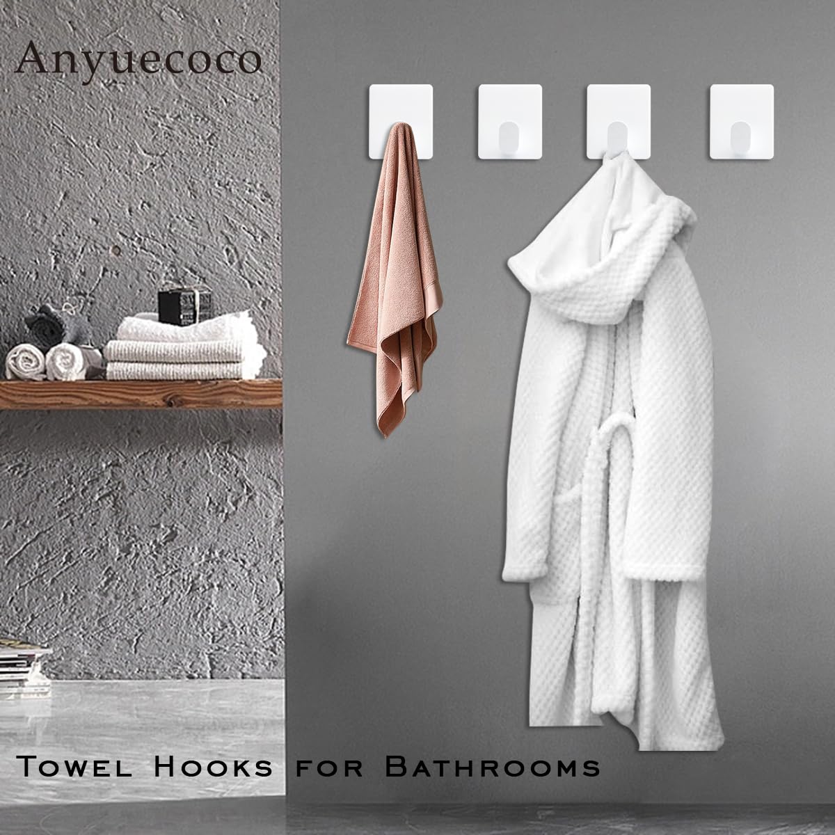 Stainless Steel Adhesive Hooks - 4 Pack White Wall Hooks for Bathroom, Kitchen & Entryway - Heavy Duty Towel Hooks, Coat Hooks & Utility Hooks - Perfect for Hanging Clothes, Hats, Robes, Bags, Keys & Shower Accessories