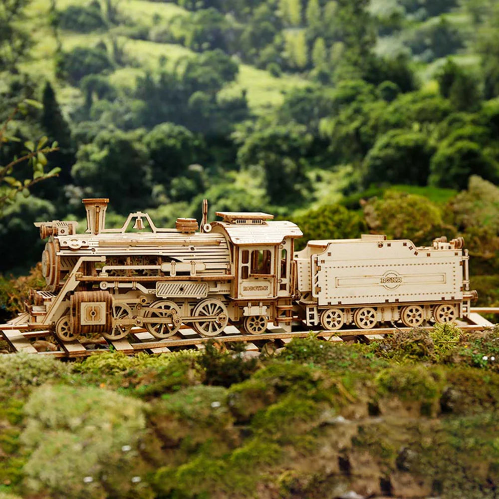 ROBOTIME DIY Locomotive Train Model Kit - 3D Wooden Puzzle for Adults & Teens - Perfect for Home Decoration, STEM Education, and Train Enthusiasts