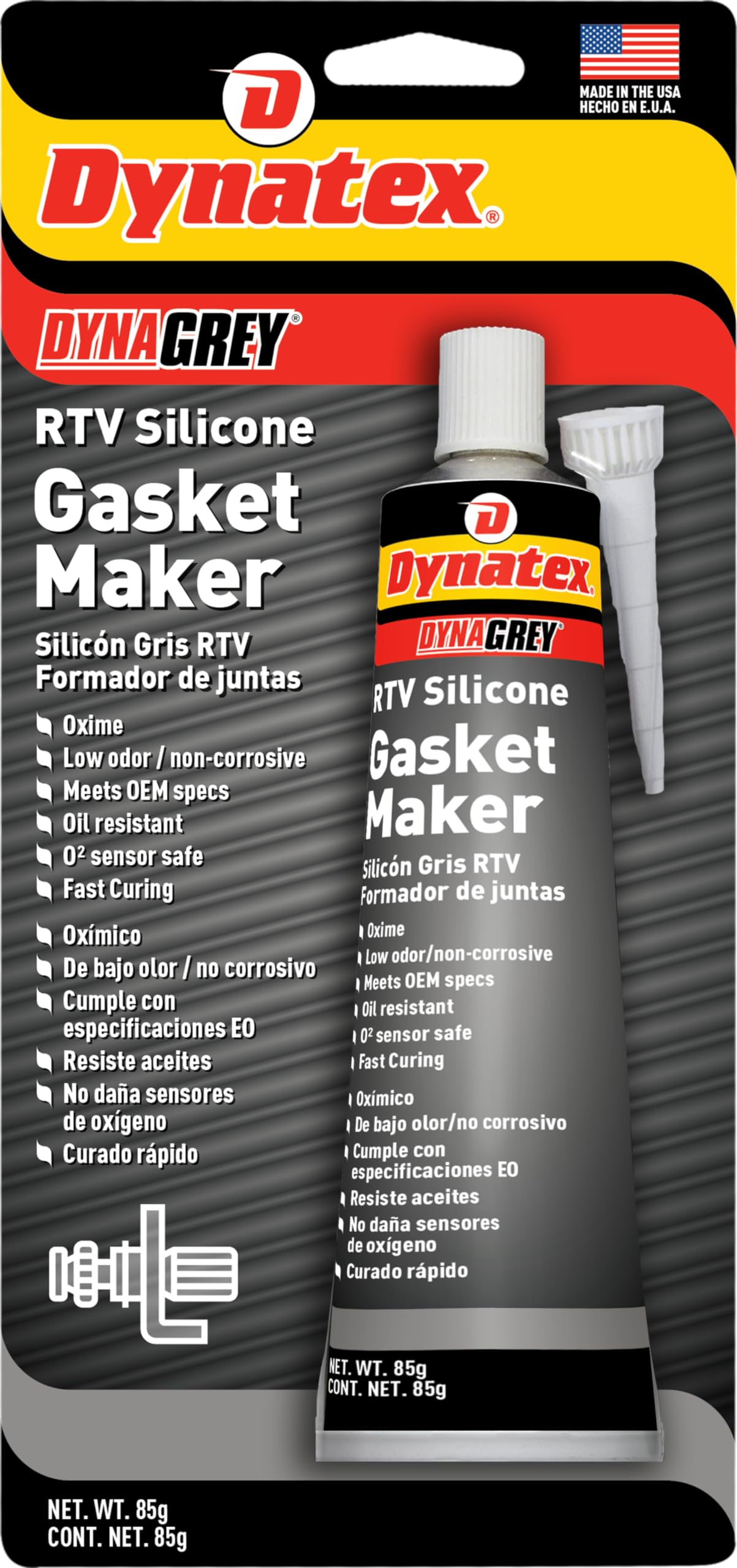DynaGrey Low Volatile RTV Silicone Gasket Maker - High Temperature Resistant (-85°F to 500°F) - 3.8 oz Grey Silicone Sealant Tube - Perfect for Automotive, Marine & Industrial Gasket Sealing Applications