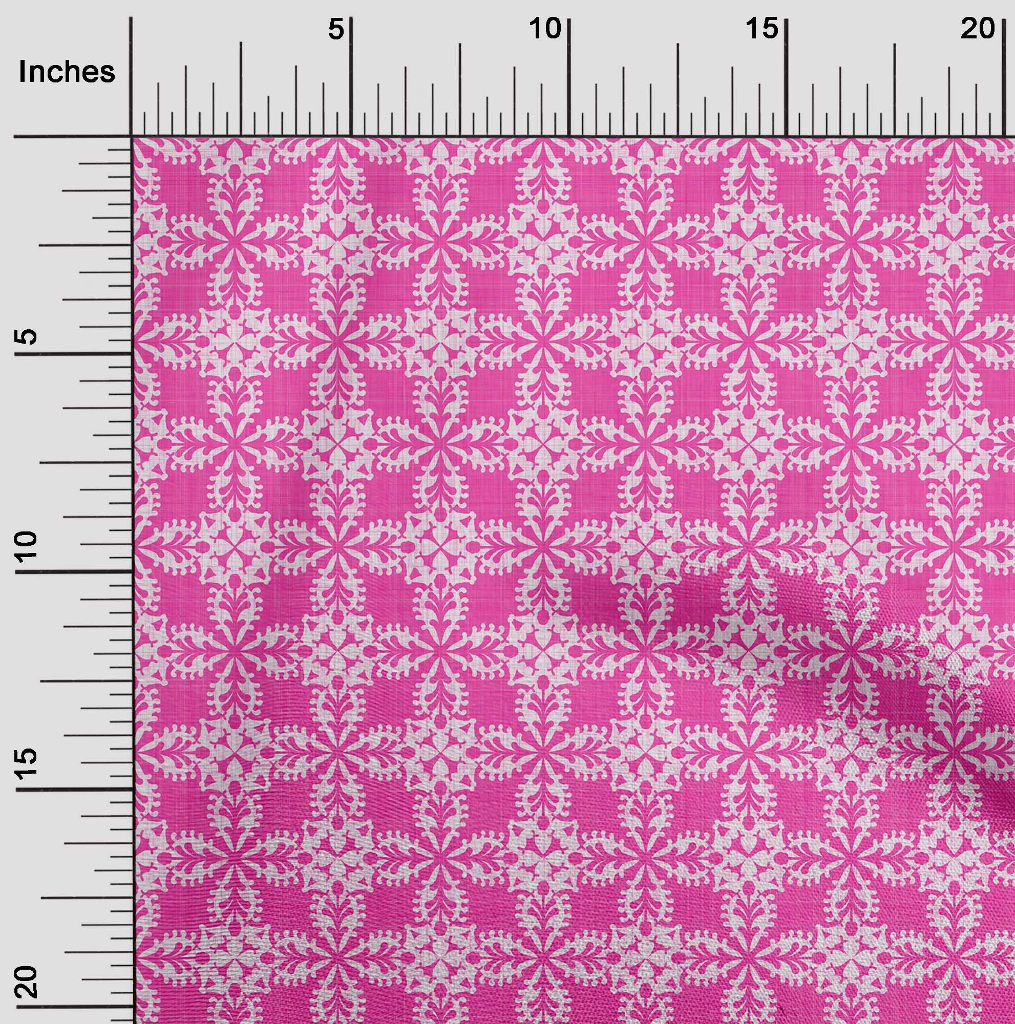 oneOone Viscose Chiffon Fabric - Fuschia Pink Geometric Tile Print Dress Material (42 Inch Wide) | Perfect for DIY Dresses, Scarves & Home Decor Projects