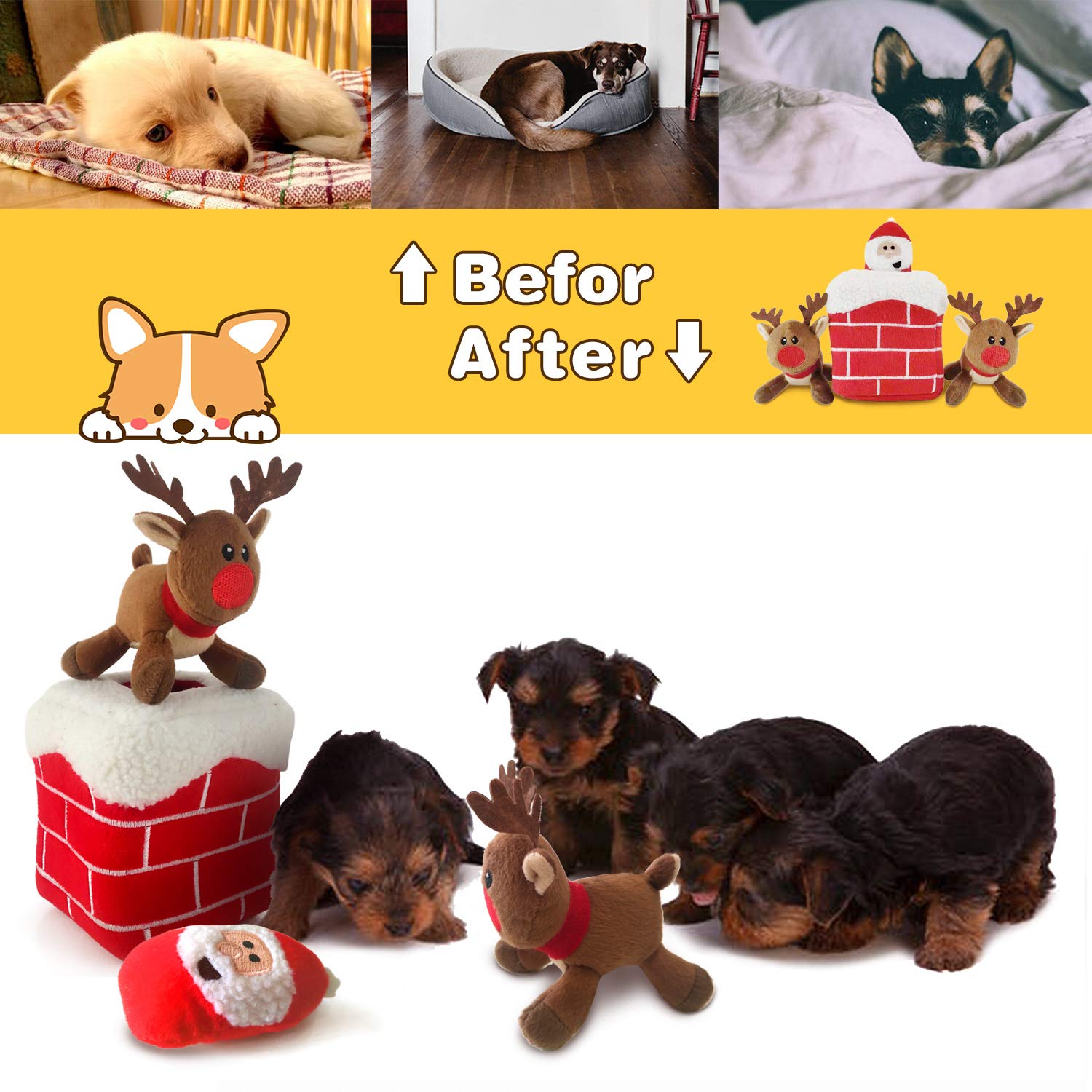 Christmas Dog Toys - Santa & Reindeer Squeaky Interactive Hide and Seek Dog Toy Set | Fun Holiday Chew Toys for Small Medium Large Dogs | Perfect for Christmas Gifts, Puppy Playtime & Festive Pet Photos