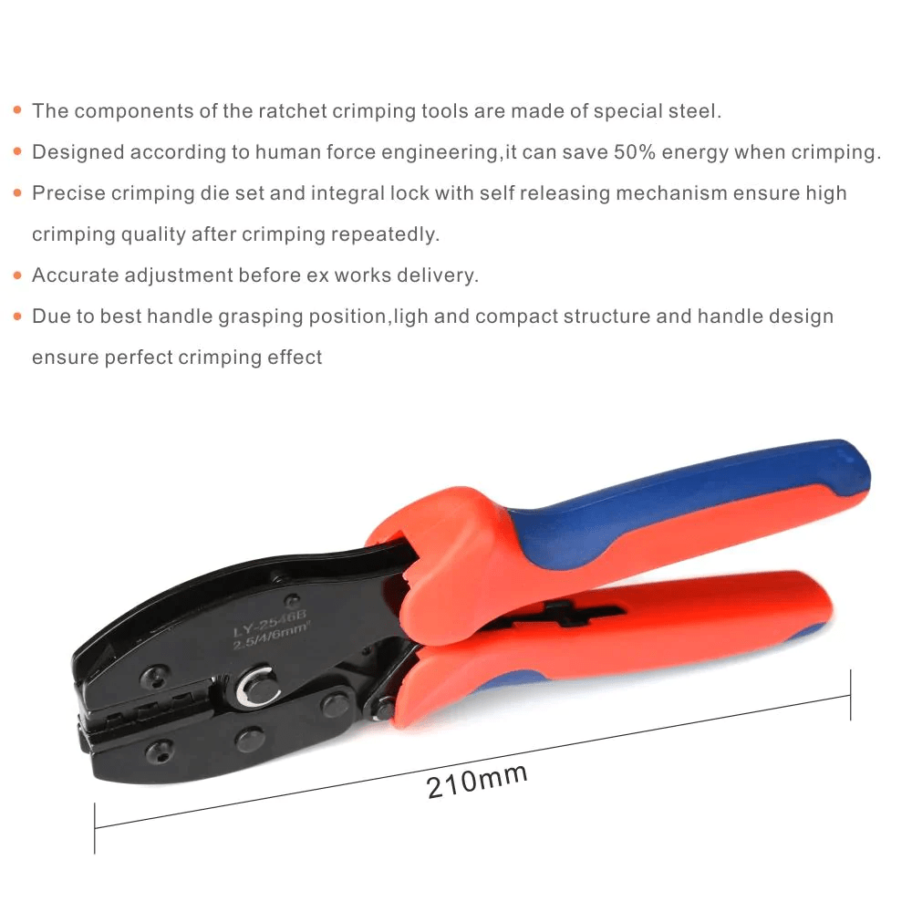 LY 2546B Solar PV Cable Crimping Tool for AWG14-10 (2.5/4/6mm²) Solar Connectors - Professional Solar Panel Installation Tool for MC4, PV, and Renewable Energy Projects