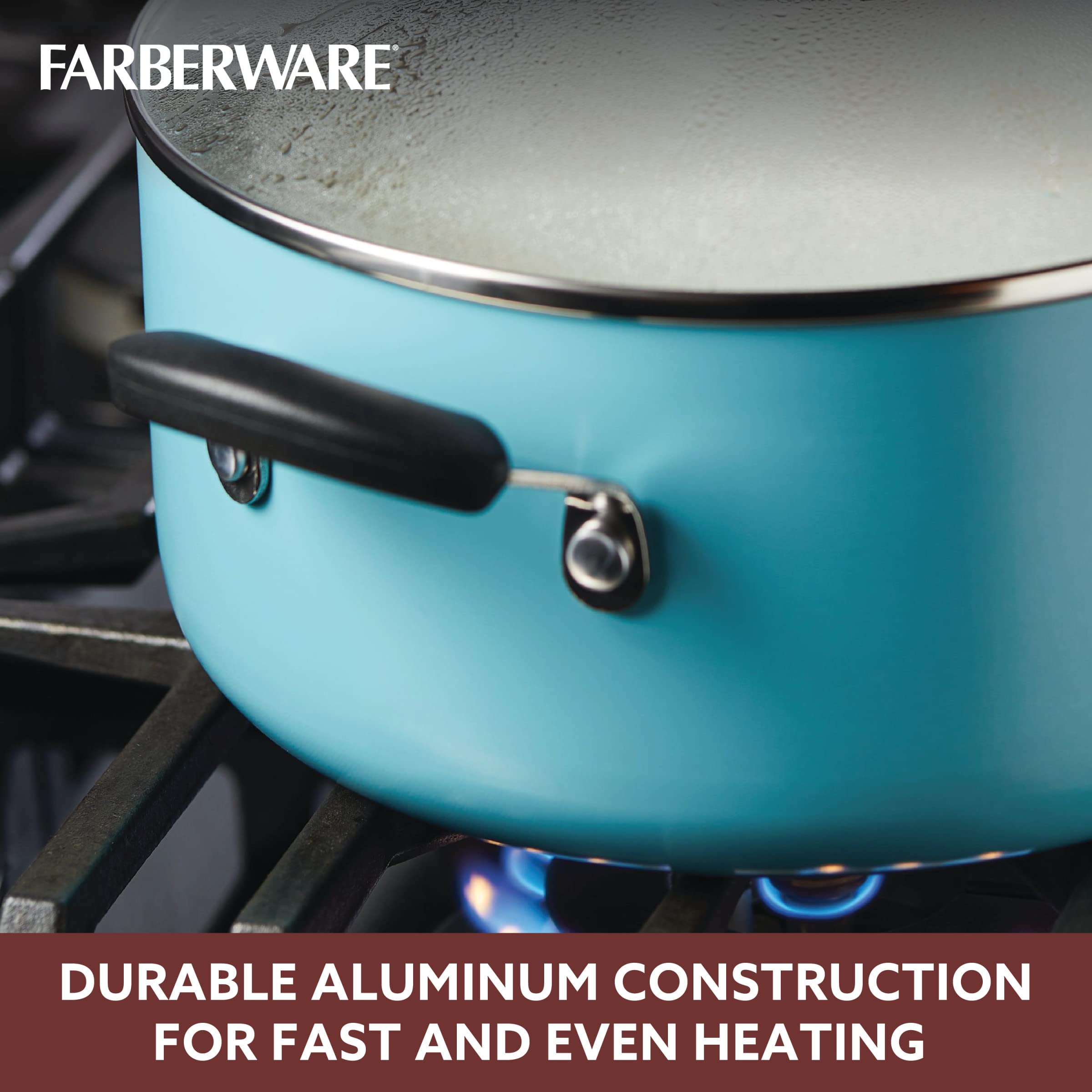 Farberware Smart Control Nonstick Cookware Set - 14-Piece Aqua Pots and Pans for Induction Cooking | Perfect for Family Dinners, Meal Prep & Professional Chefs