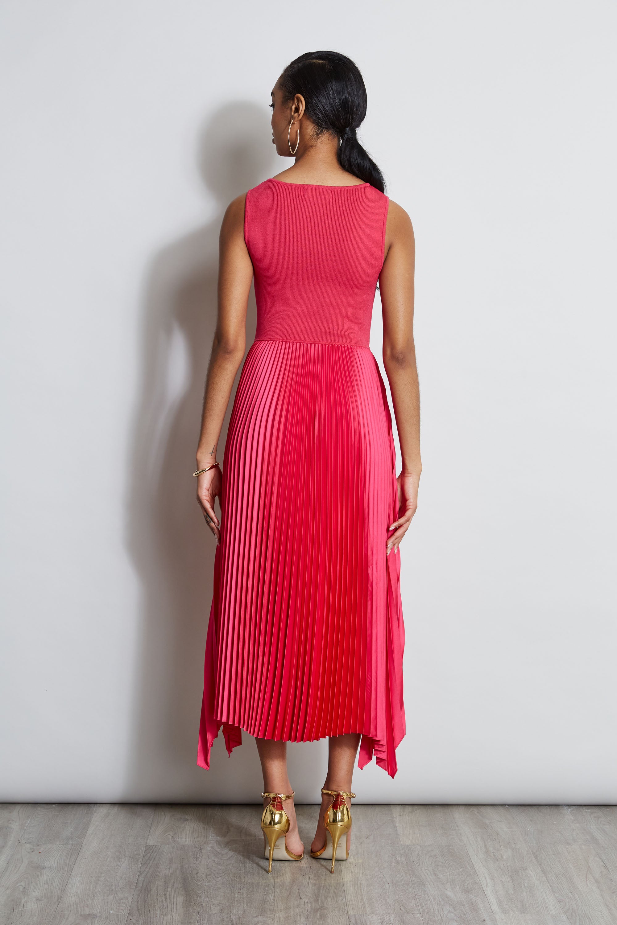 Elegant Pleated Midi Dress for Women - Flowy A-Line Skirt with Pockets - Perfect for Office, Party & Date Night Outfits