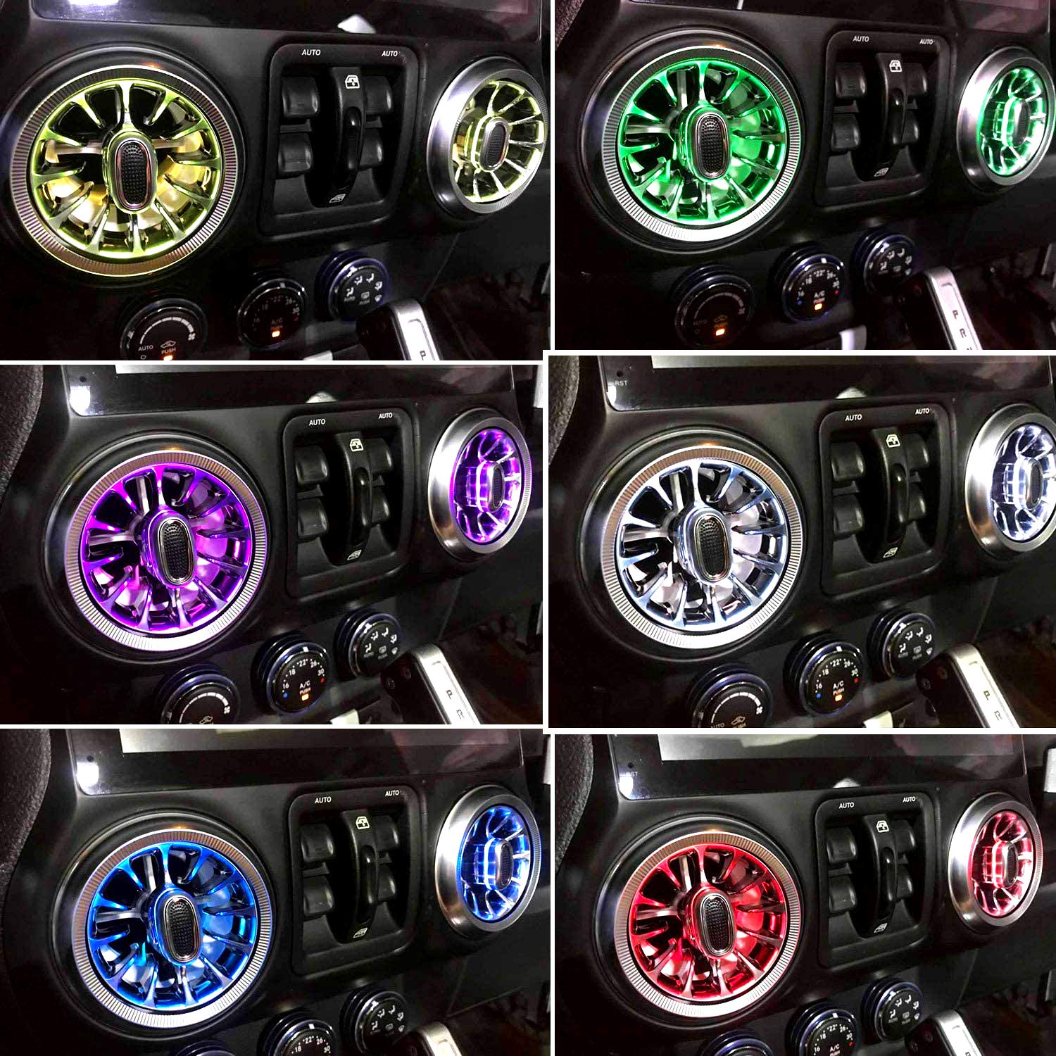32-Color LED Air Vent Ambient Lights for 2011-2017 Jeep Wrangler JK/JKU - Customizable Atmosphere Lighting with Turbine Outlet Design - Perfect for Interior Styling & Night Driving (4-Piece Set)