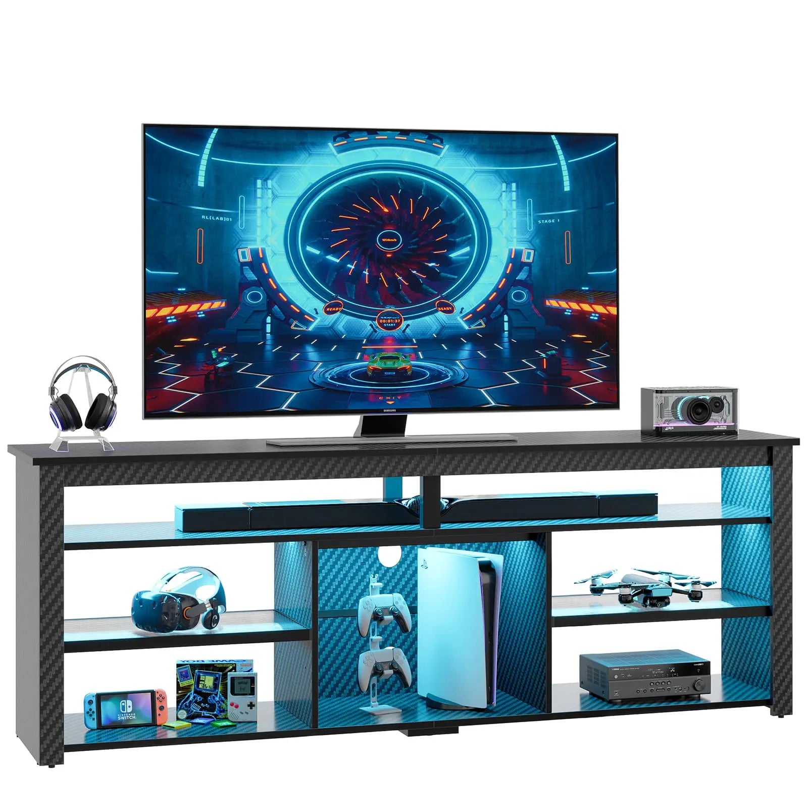 Bestier Tall LED TV Stand for 70/75/80 Inch TVs - Modern Entertainment Center with Storage Shelves - Perfect for Living Room, Bedroom & Home Theater Setup