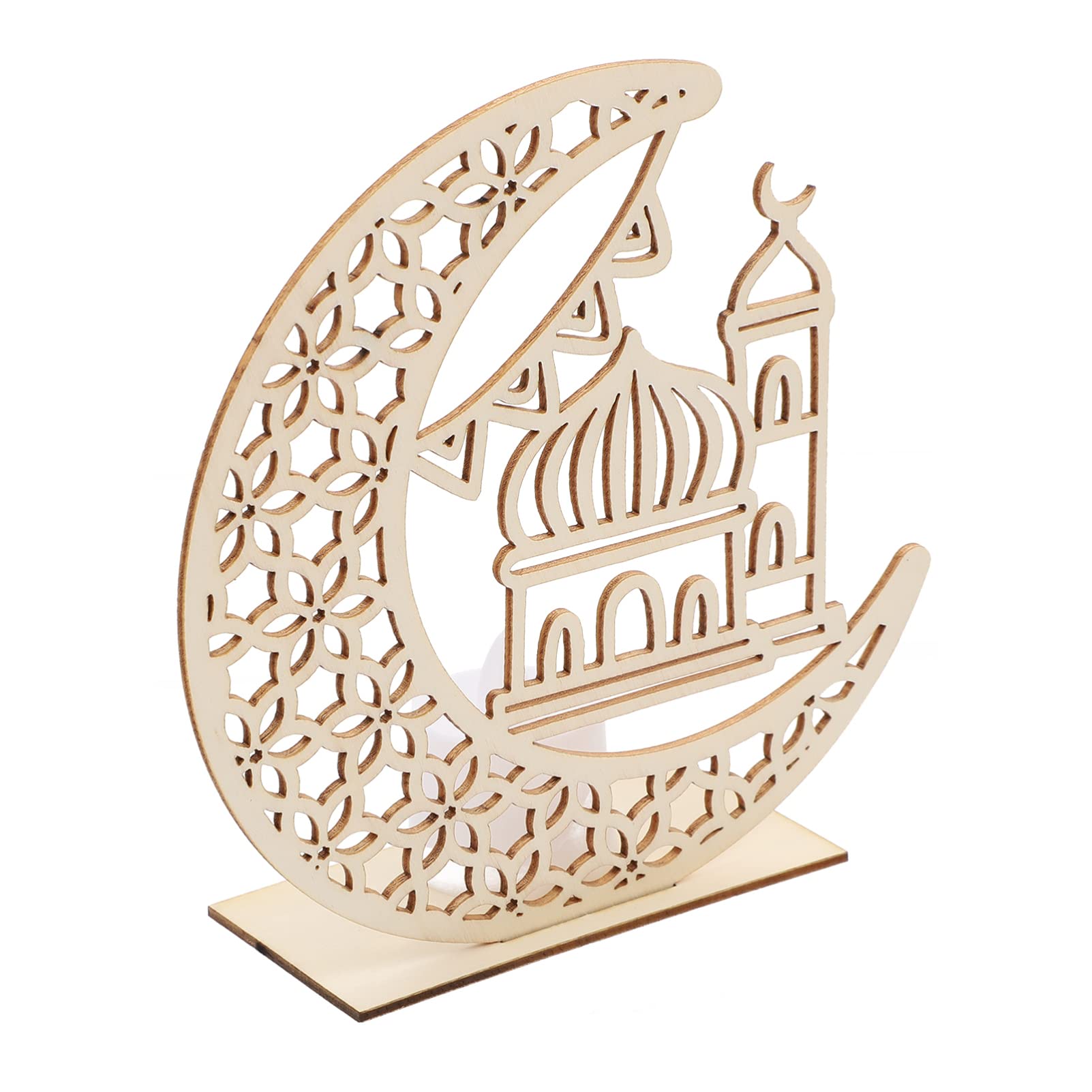VOSAREA Handmade 3D Wooden Moon Night Light - Ramadan Mubarak Lamp, DIY Home Decor for Bedroom, Party, Eid Celebration - Perfect for Festive Lighting & Holiday Ambience