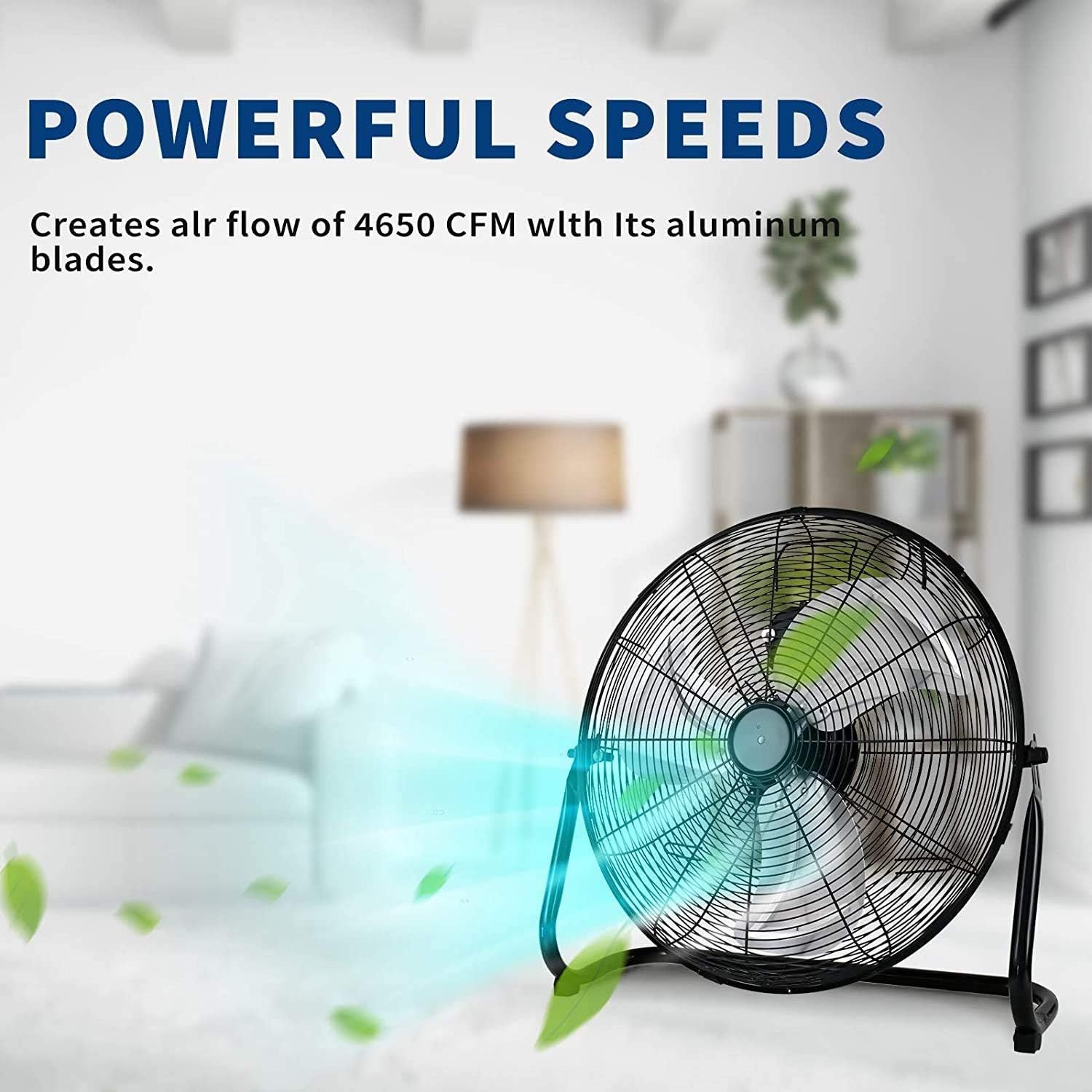 20 Inch 3 Speed High Velocity Heavy Duty Metal Industrial Floor Fan - 4650 CFM Powerful Airflow, Oscillating & Quiet Operation - Ideal for Home, Office, Warehouse, Greenhouse, Garage, and Patio Use - Indoor/Outdoor Commercial Grade Cooling Fan (Black)