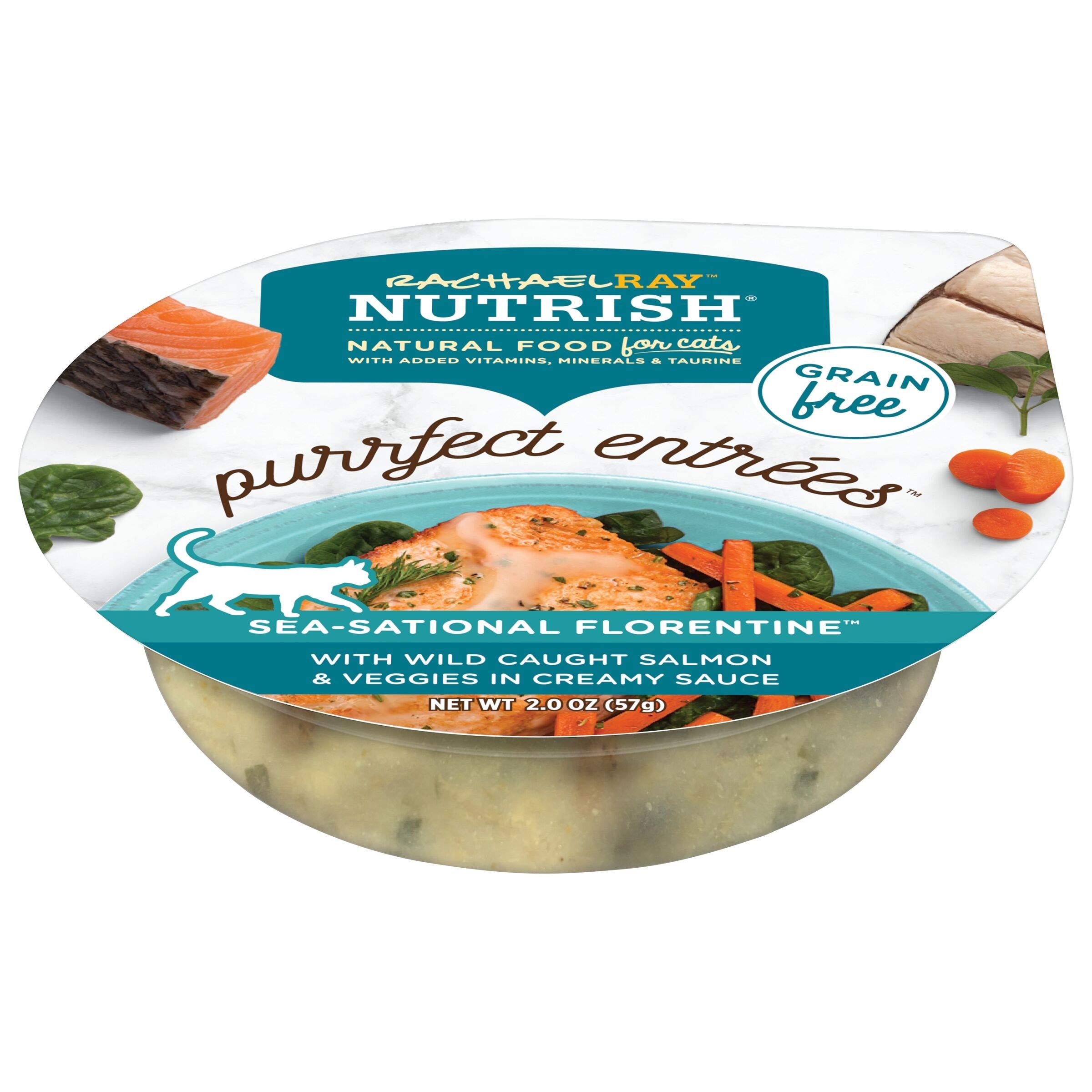 Rachael Ray Nutrish Purrfect Entrees Grain-Free Wet Cat Food with Wild Caught Salmon - Natural, 2.8oz Tub - Healthy Meal for Adult & Senior Cats - Perfect for Picky Eaters & Weight Management