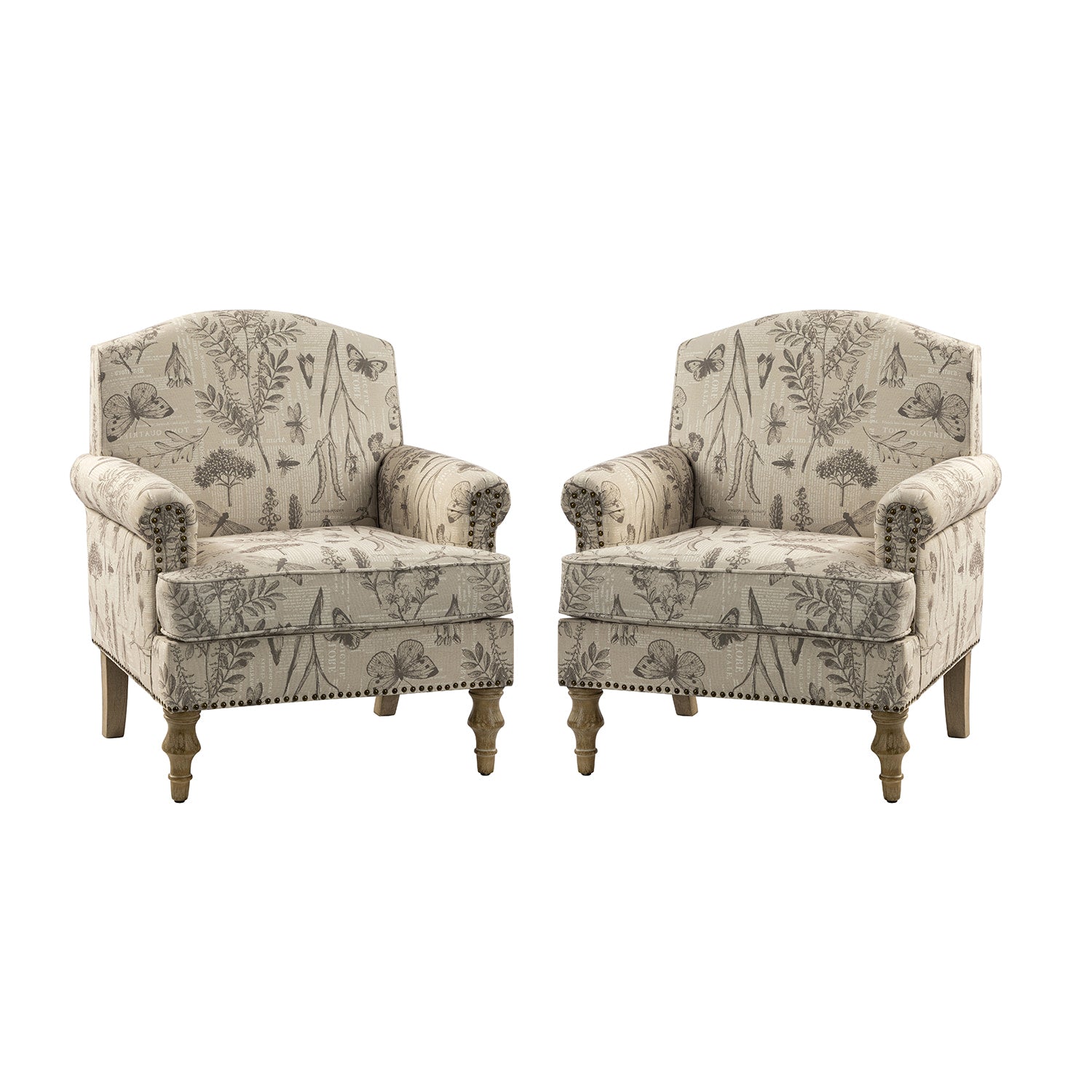 Raphael Farmhouse Armchair with Wooden Legs - Sturdy Frame Accent Chair for Living Room, Bedroom & Office (Multiple Styles Available)