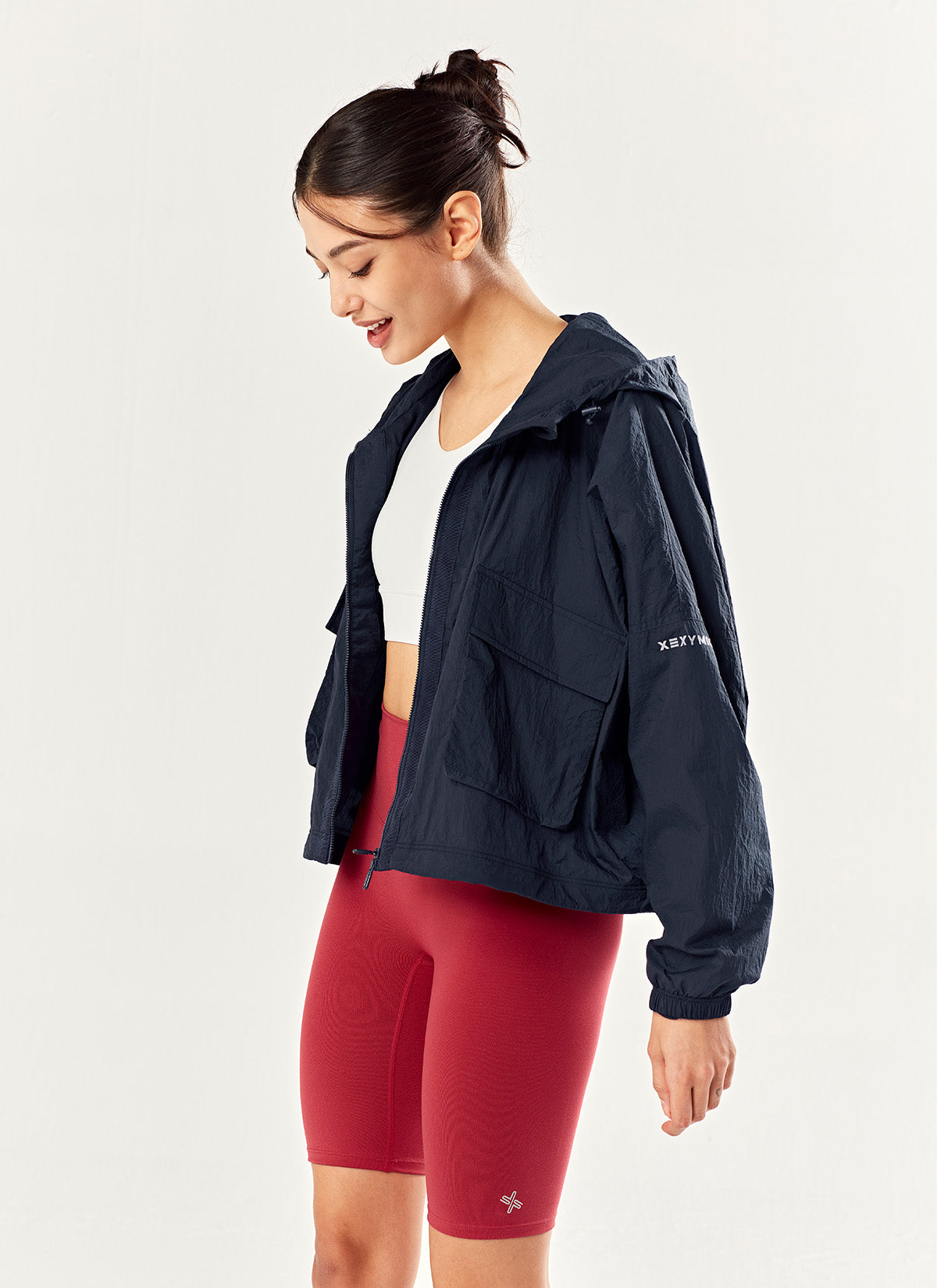Women's Lightweight 2-Way Zipper Crop Hooded Windbreaker Jacket - Stylish Outdoor Running, Hiking & Casual Wear