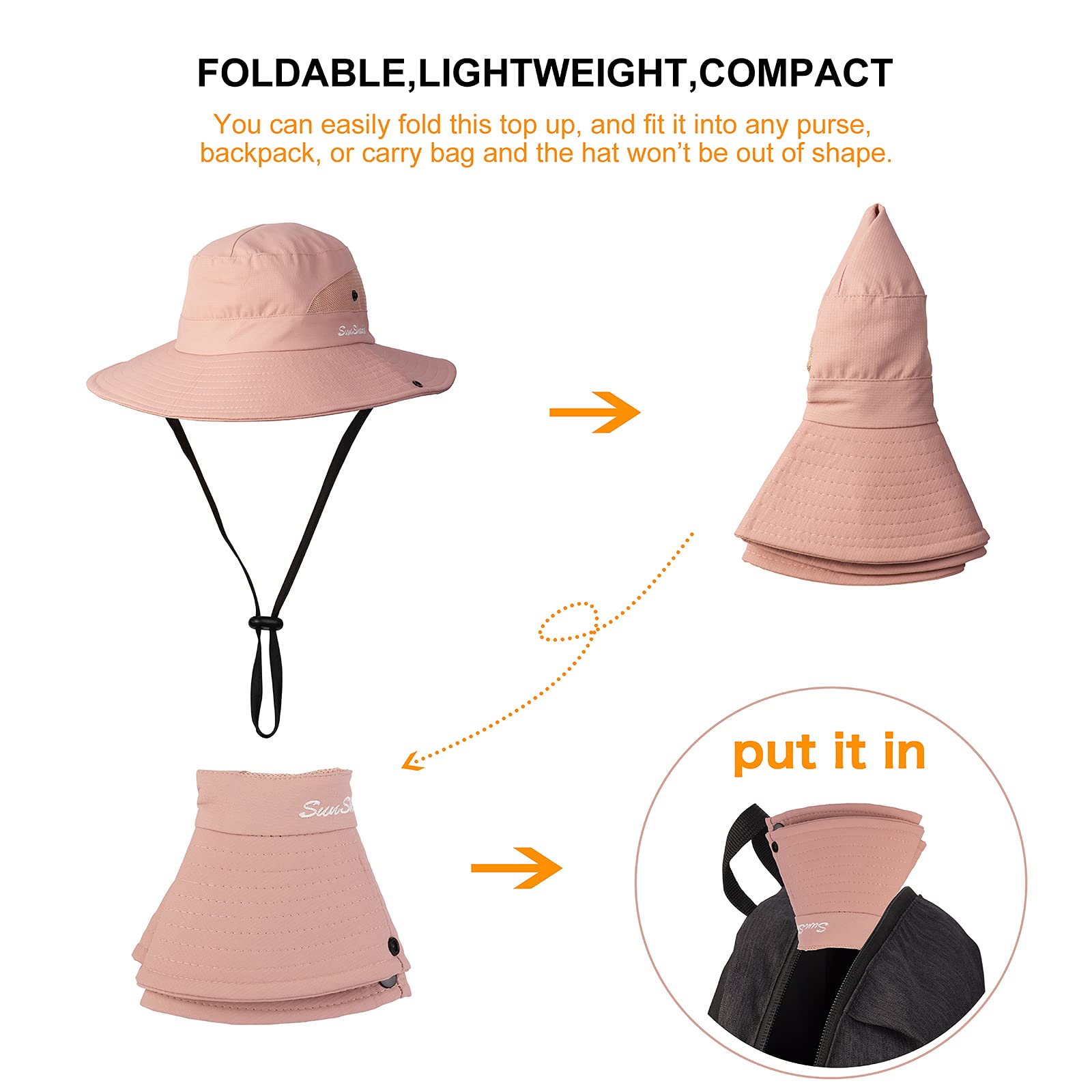 Tutuko Women's Wide Brim Sun Hat - UPF 50+ UV Protection, Foldable Beach Bucket Hat with Ponytail Hole & Breathable Mesh for Fishing, Gardening, Travel and Outdoor Activities