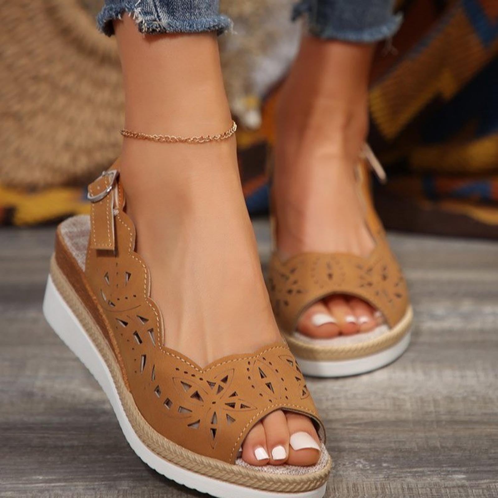 Women's Summer Wedge Fish Mouth Roman Sandals - Comfortable Dressy Sandals for Women | Size Available | Perfect for Beach, Vacation & Casual Outfits