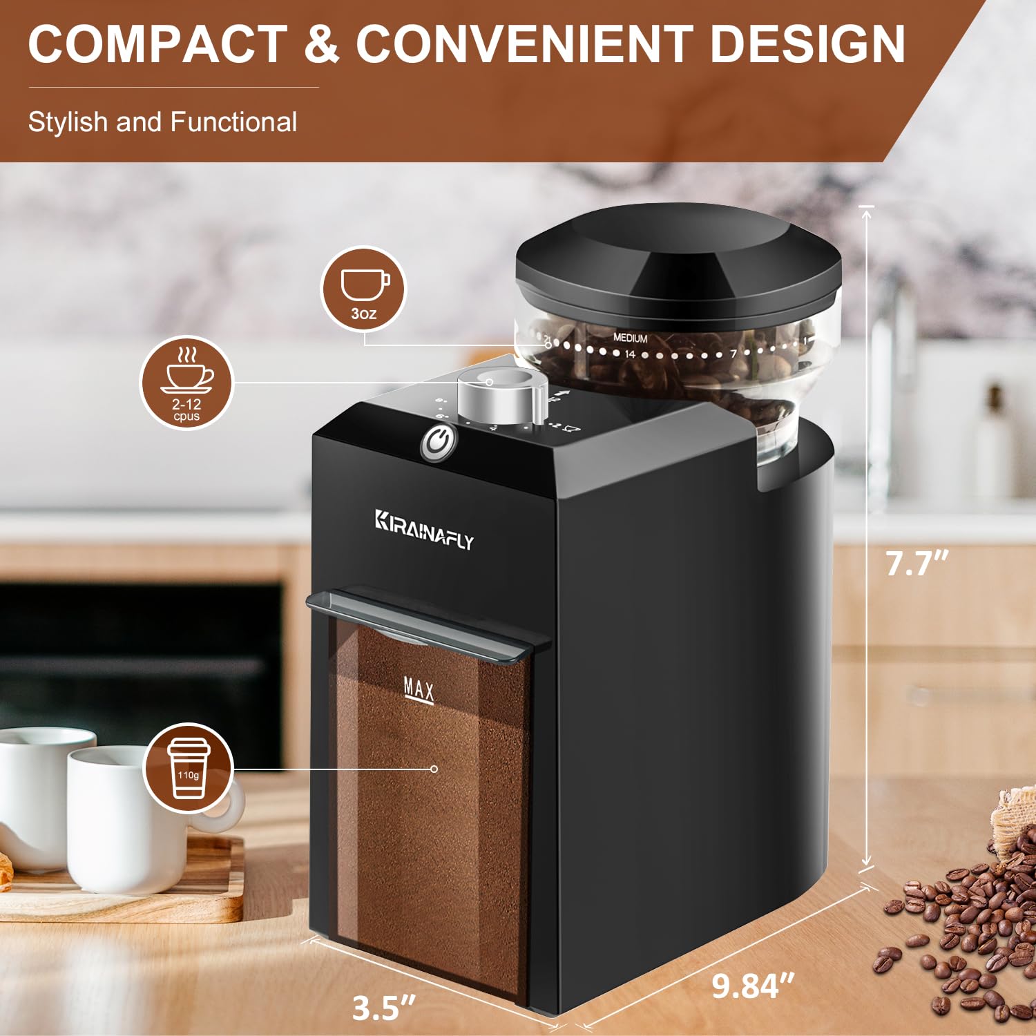 Premium Electric Burr Coffee Grinder - Adjustable 28-Precision Settings for French Press, Drip Coffee & Espresso - 12 Cup Capacity (Black/Silver) - Perfect for Home Kitchens & Coffee Shops