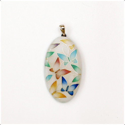 Yusen Shippo Butterfly White Pendant Necklace - Japanese Cloisonné Jewelry for Women, Elegant Gift for Birthday & Anniversary, Perfect for Formal Occasions & Everyday Wear