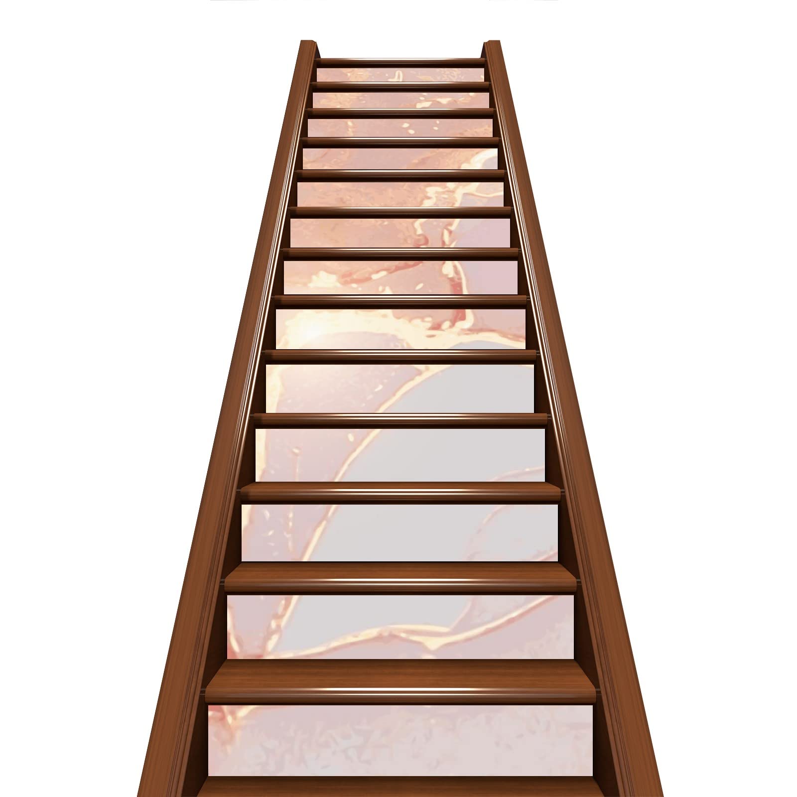 Rose Gold Marble 13-Piece Self-Adhesive Stair Risers Stickers - PET Staircase Decals, Wallpaper (39.4