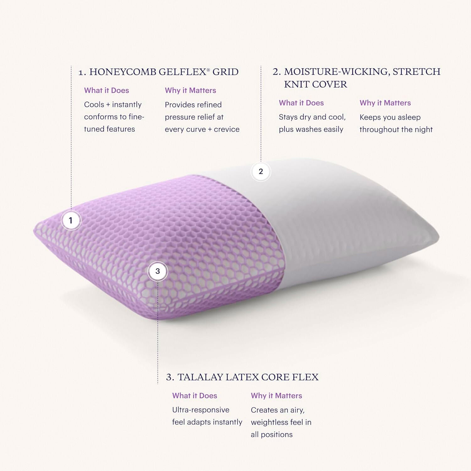 Purple Harmony Tall Pillow - Premium Support for Side & Back Sleepers - Perfect for Bed, Couch & Travel Use